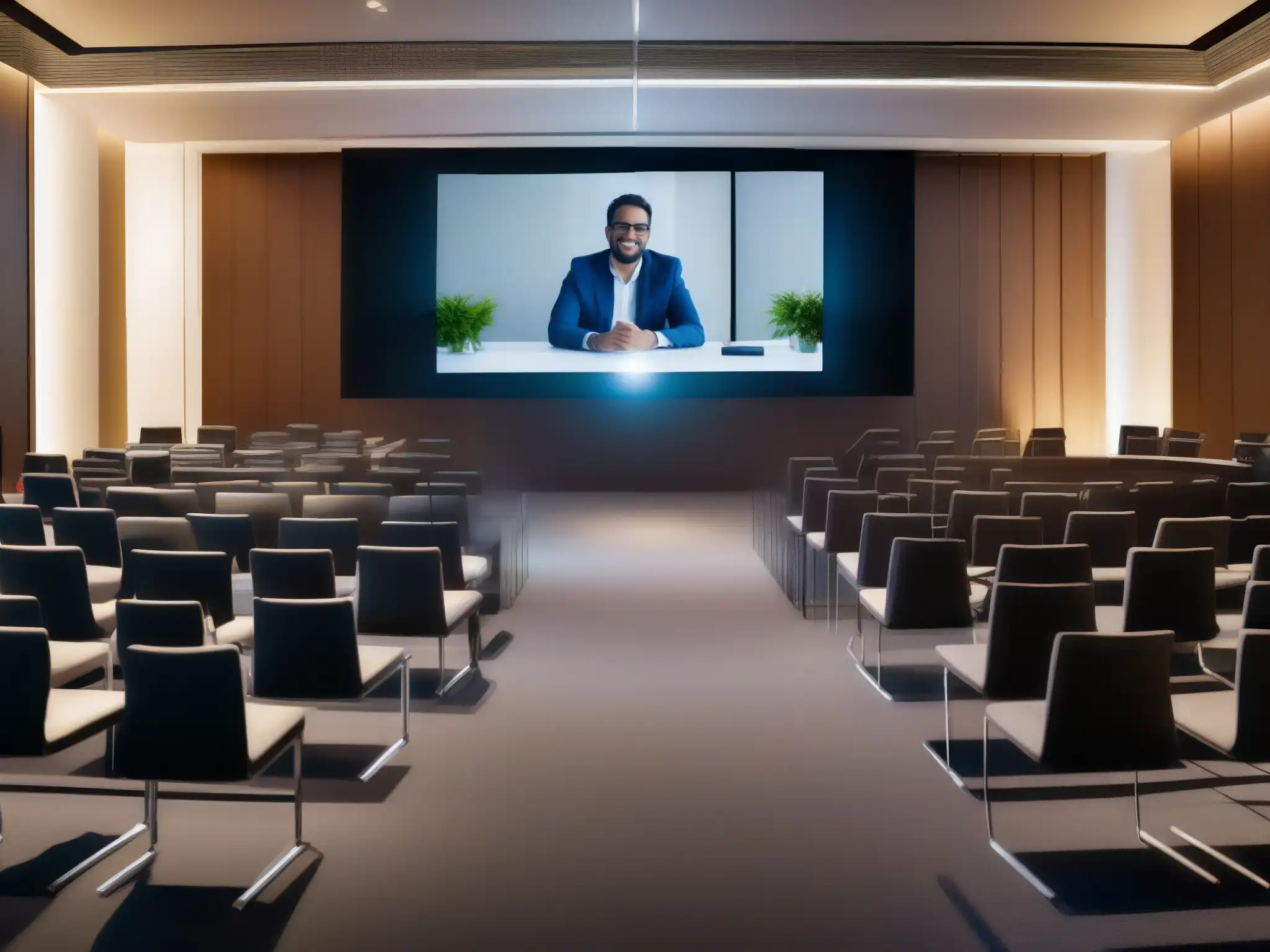Videoconferencia profesional en evento corporativo Un evento corporativo con las mejores herramientas de videoconferencia, ambiente profesional y asistentes comprometidos en la pantalla