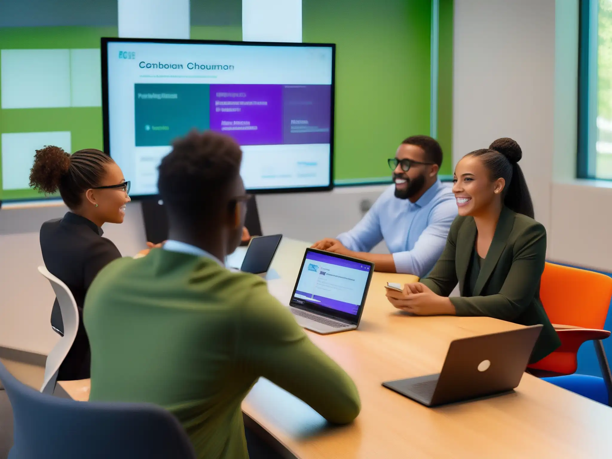 Clase virtual dinámica con GoToMeeting Un exitoso caso de éxito educativo GoToMeeting: estudiantes participativos en un aula virtual moderna y vibrante