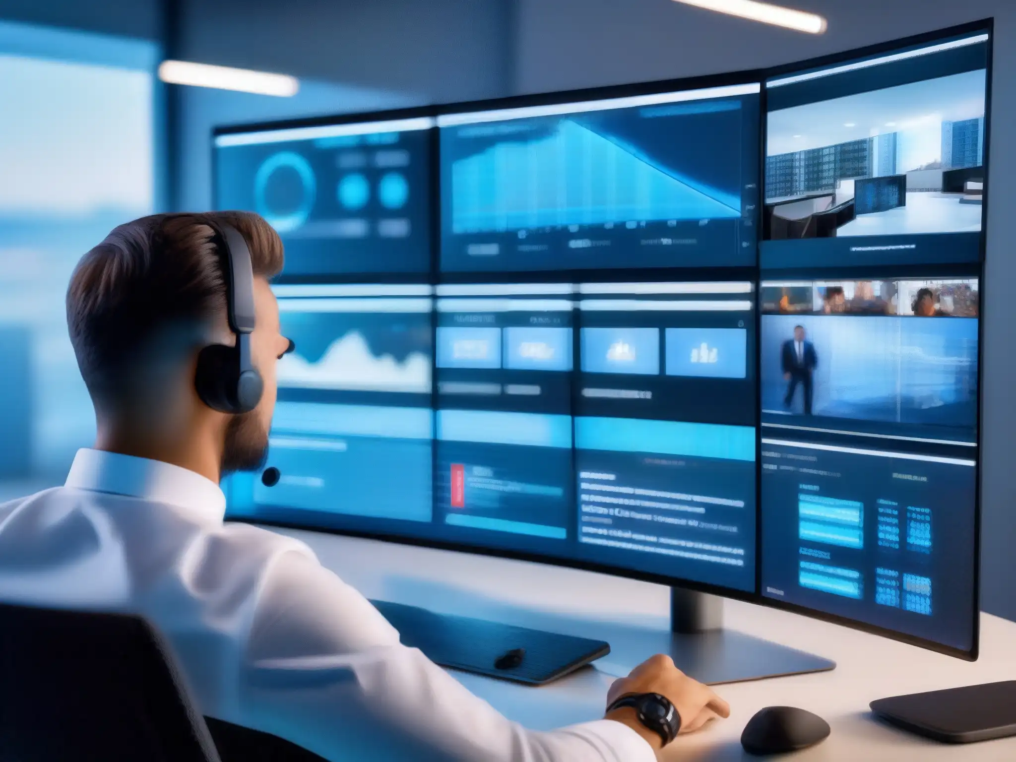 Experto en auditoría de seguridad en videoconferencias Un experto en seguridad realiza una auditoría en una plataforma de videoconferencia