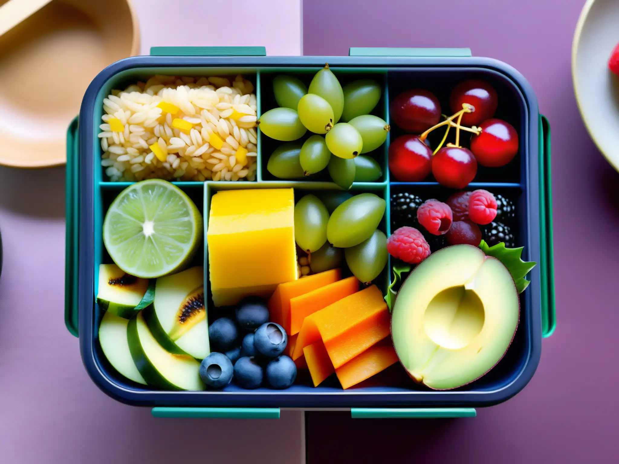 Delicioso bento saludable: colores vibrantes y frescura Una exquisita y saludable bentobox con ingredientes frescos y coloridos