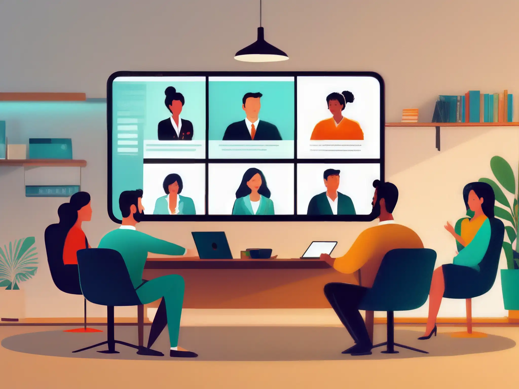 Conexiones familiares: Comunicación no verbal en videoconferencias Una familia se comunica mediante videoconferencia