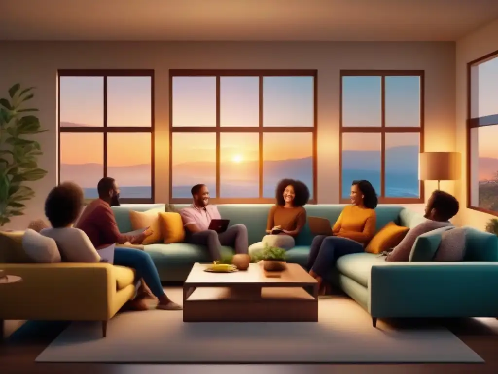 Reunión familiar virtual llena de alegría y conexión Una familia se reúne en una videollamada, disfrutando juntos a pesar de la distancia física