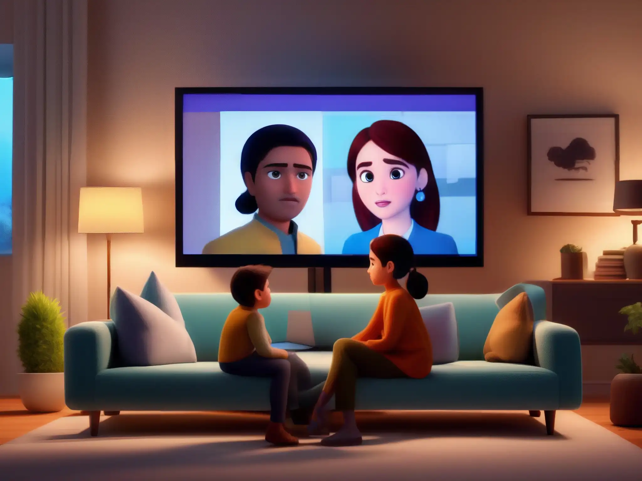Desconexión virtual: Familia en lucha Una familia luchando por comunicarse en una videollamada, reflejando la tensión de las reuniones familiares virtuales