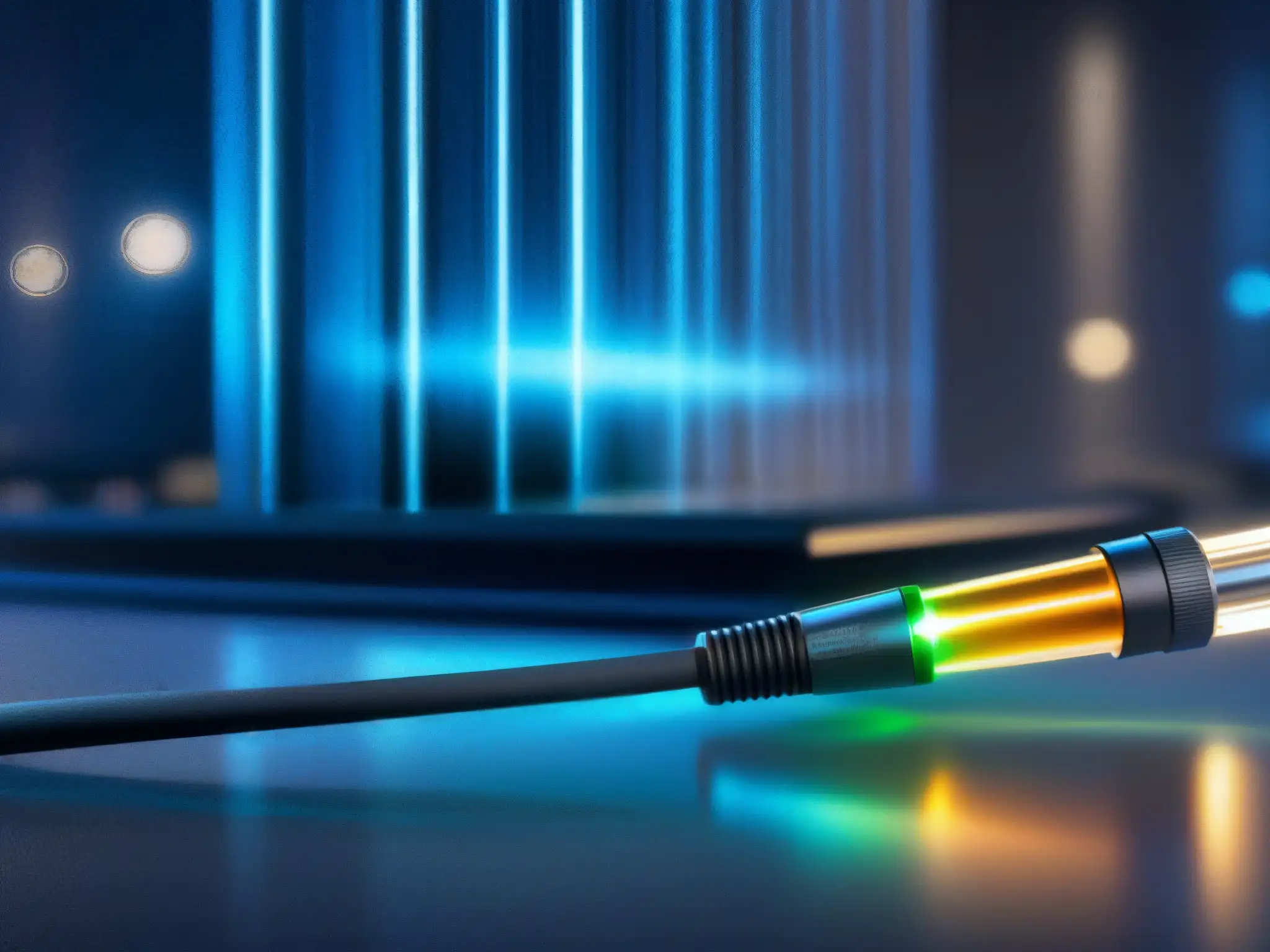 Fibra óptica de vanguardia y videoconferencia futurista Conexión de fibra óptica de alta tecnología y sistema de videoconferencia futurista, minimizando la latencia para una usabilidad óptima