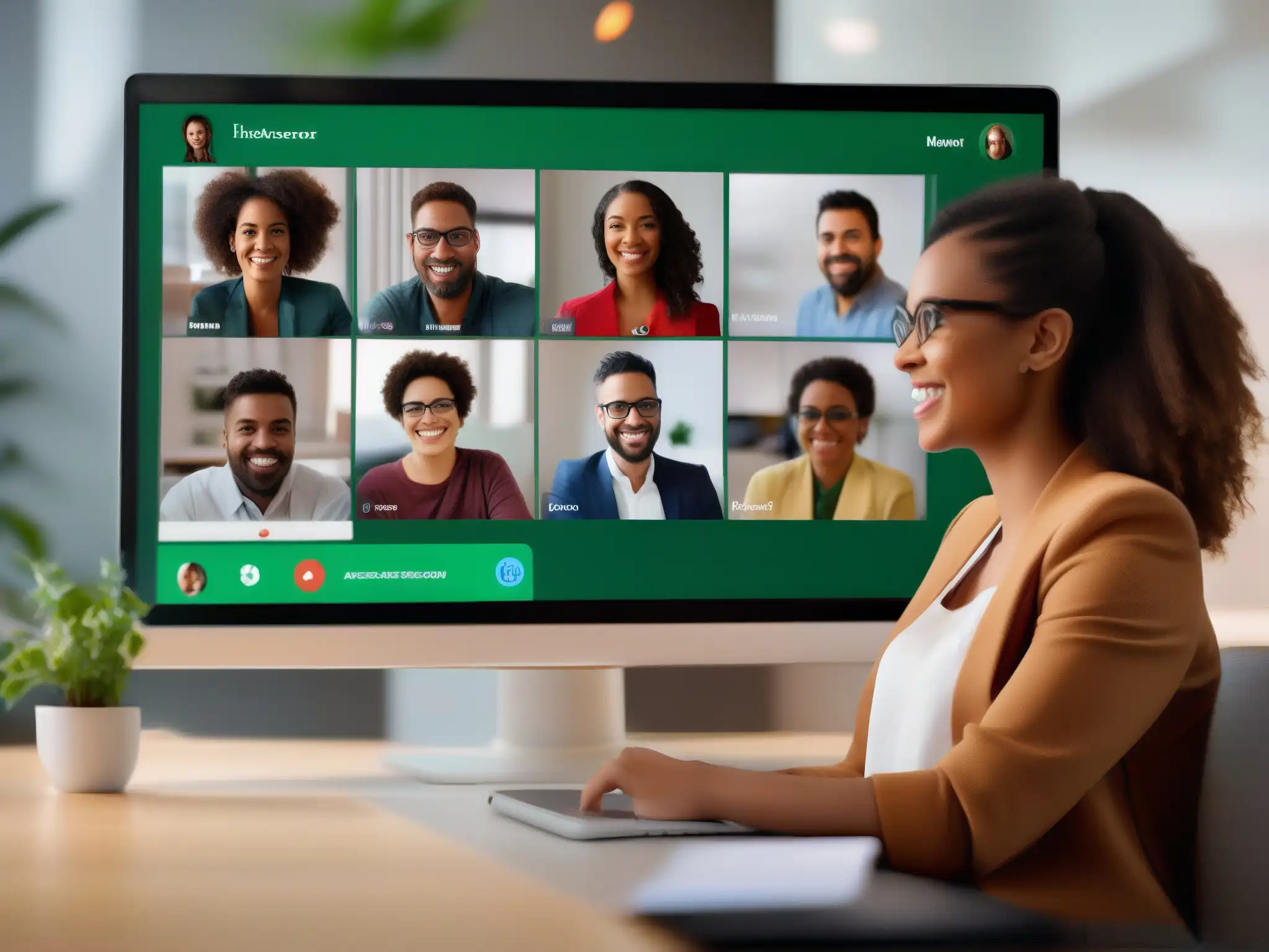 Freelancer en videoconferencia profesional con Hangouts Meet Un freelancer utiliza la mejor herramienta de videoconferencia para interactuar de manera profesional y dinámica