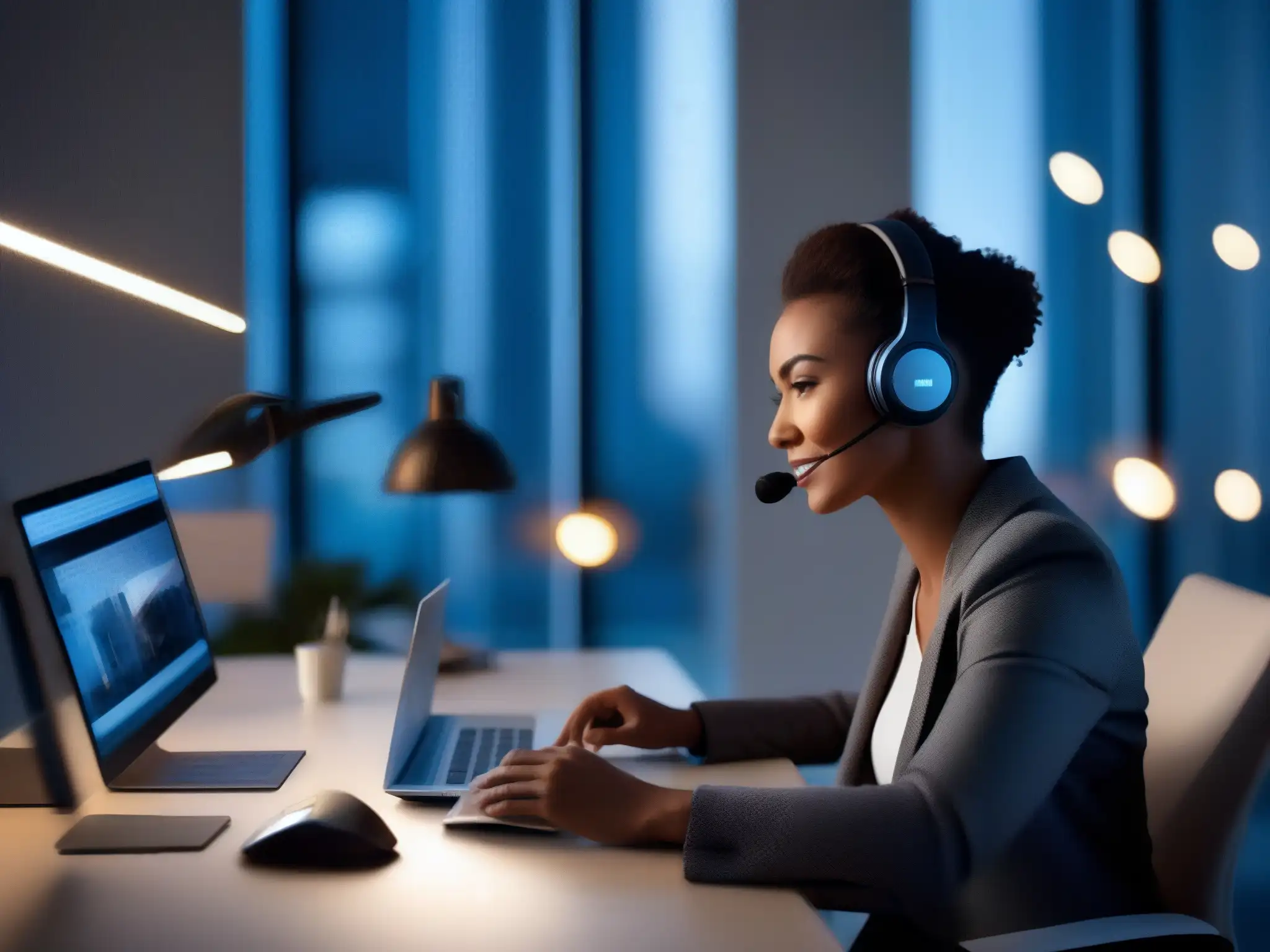 Freelancer en videoconferencia: profesional y moderno Un freelancer profesional en videoconferencia en un escritorio minimalista