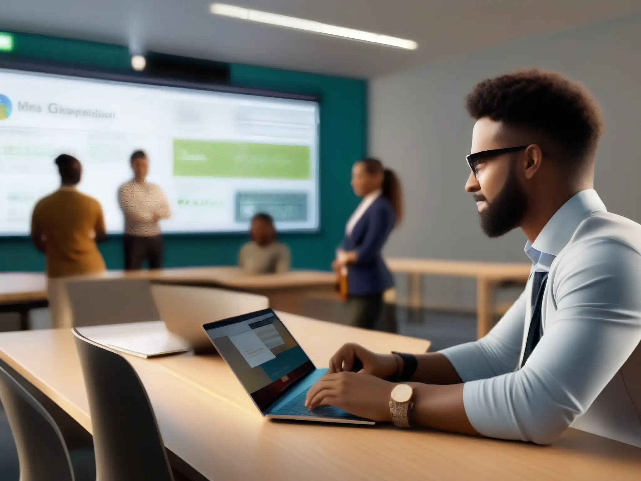 Clase virtual interactiva en Webex con estudiantes comprometidos 'Funcionalidades de Webex para educación: Aula virtual con estudiantes participativos y herramientas interactivas, en un ambiente moderno y vibrante
