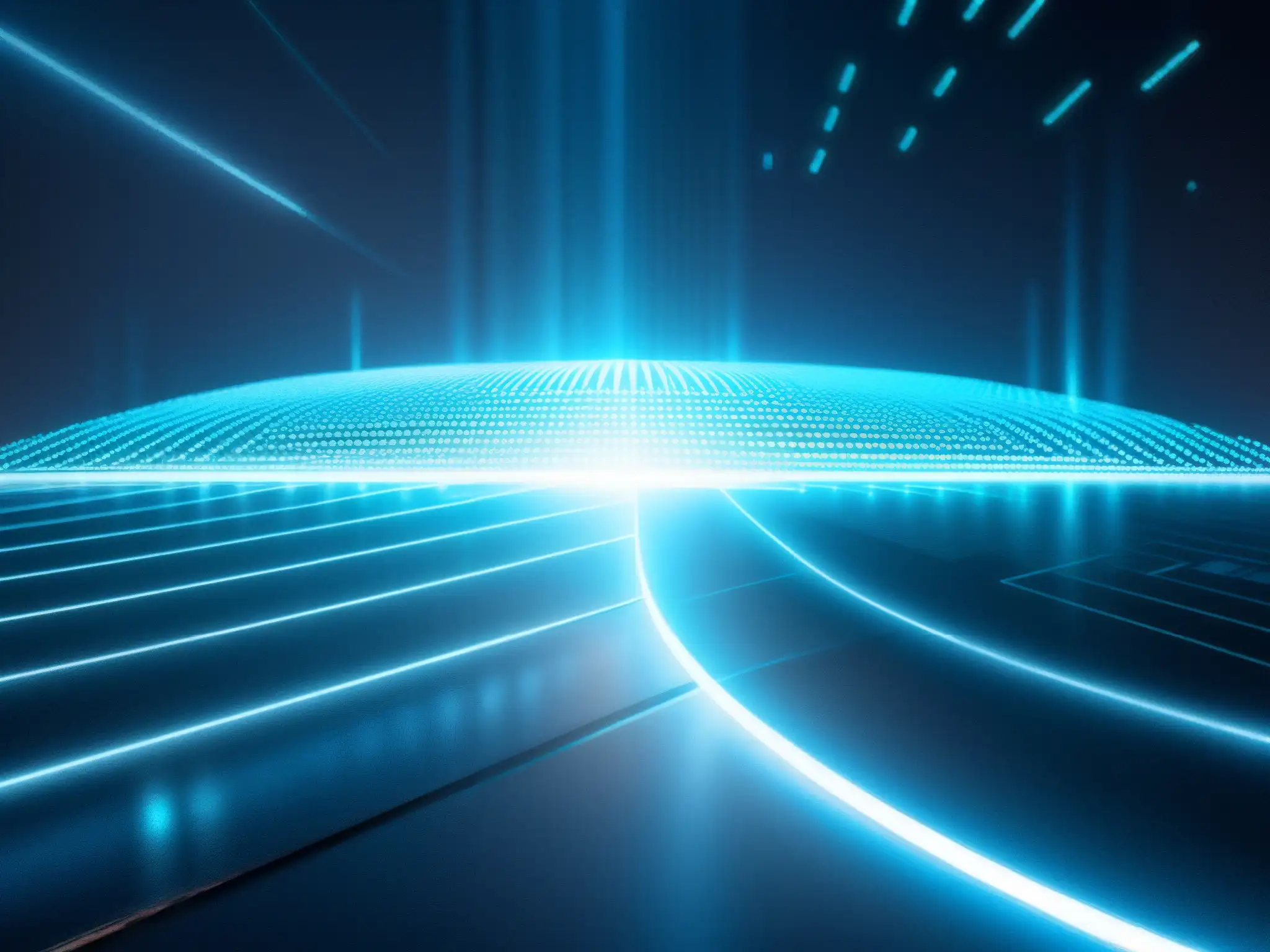 Proyección holográfica de algoritmo de compresión de video avanzado Visualización futurista de algoritmo de compresión de video rodeado de tecnología de vanguardia, con un brillo azul