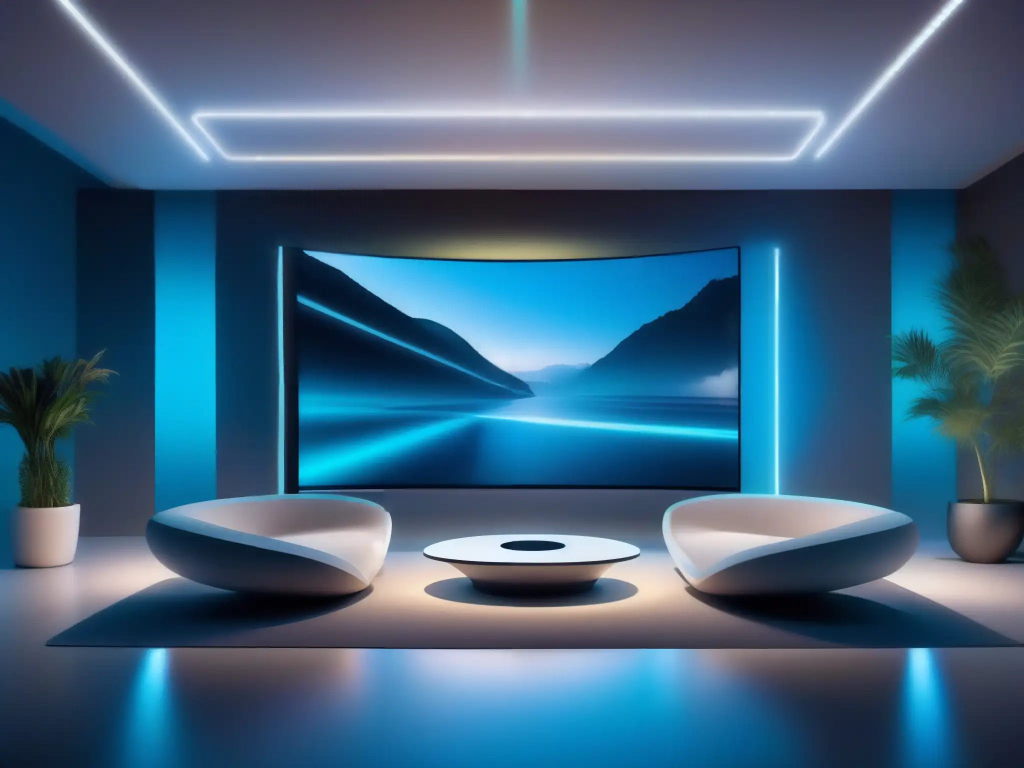 Conferencia virtual futurista en 8K Una futurista configuración de videoconferencias en resolución 8K, con tecnología de vanguardia y una atmósfera profesional y moderna