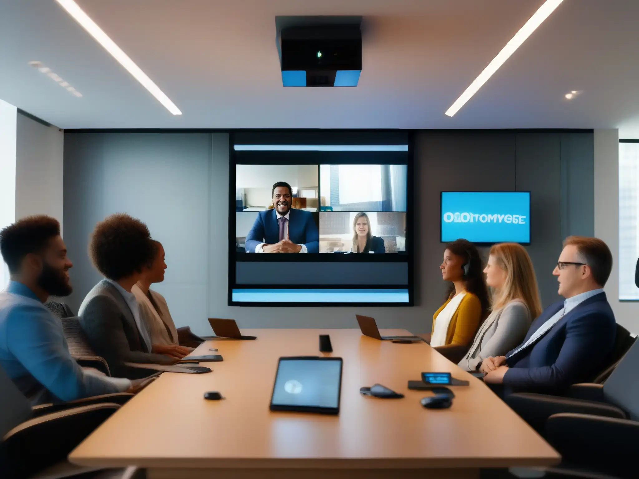 La evolución de GoToMeeting: pasado y futuro de la videoconferencia La evolución de GoToMeeting en videoconferencia: de la antigua a la moderna sala de reuniones, una ilustración vívida de avance tecnológico