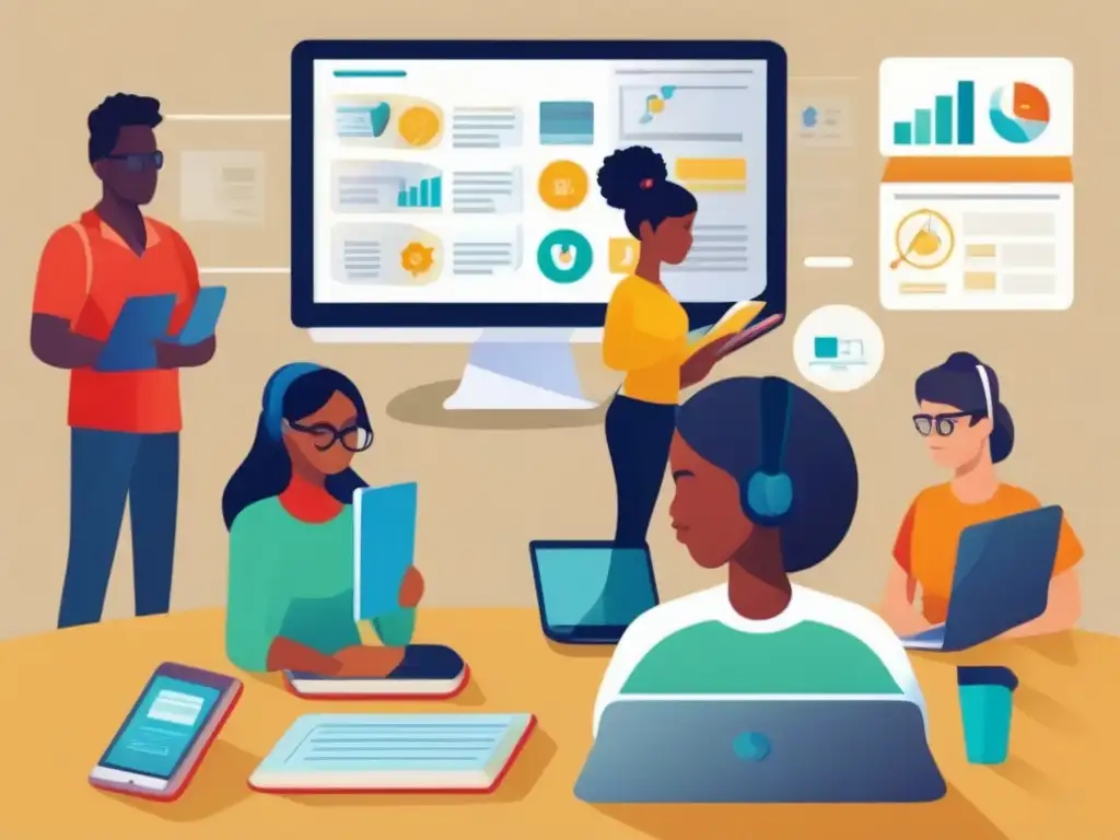Estudiantes diversos en aprendizaje virtual Grupo diverso de estudiantes en aprendizaje virtual, adaptando estilos de enseñanza y aprendizaje para una educación personalizada