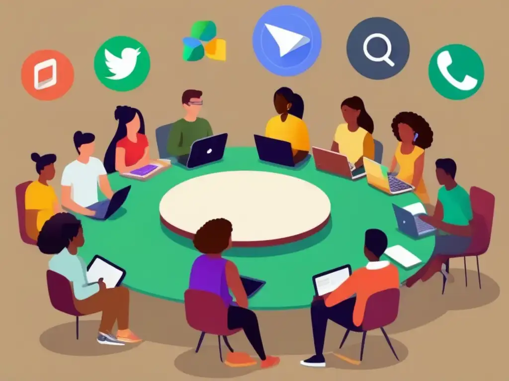 Estudiantes comprometidos en aprendizaje colaborativo con Discord Grupo diverso de estudiantes colaborando en educación utilizando Discord en un entorno educativo moderno