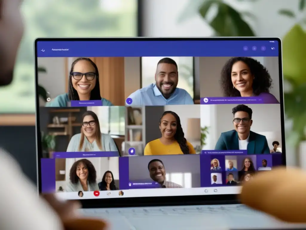 Videoconferencia inclusiva con Microsoft Teams Grupo diverso de personas con discapacidades participando en una videoconferencia accesible a través de Microsoft Teams