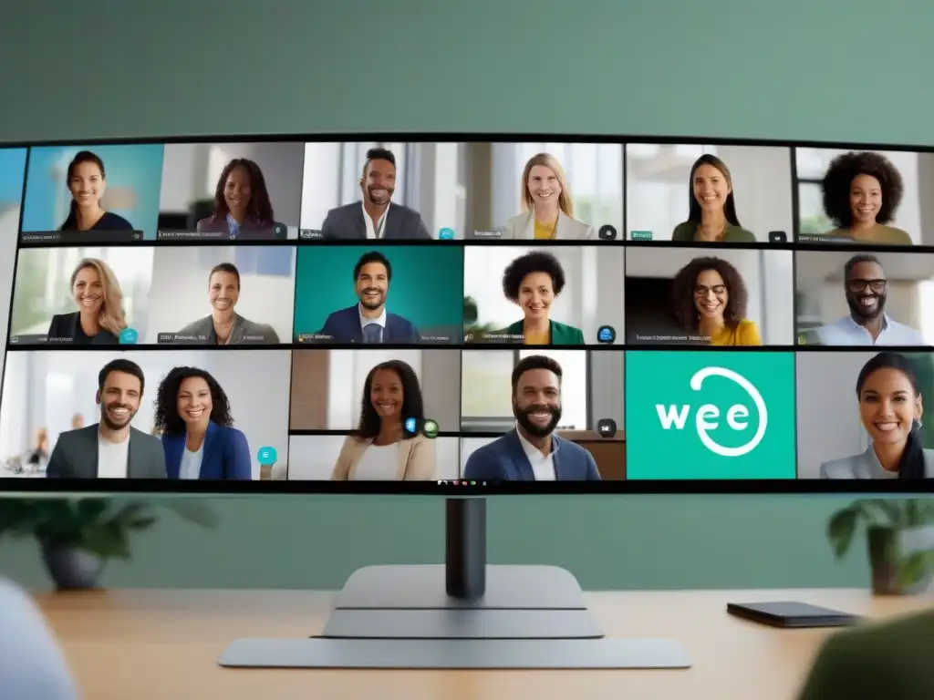 Reunión virtual productiva con Cisco Webex Un grupo diverso de profesionales y estudiantes participa en una reunión virtual colaborativa usando Cisco Webex