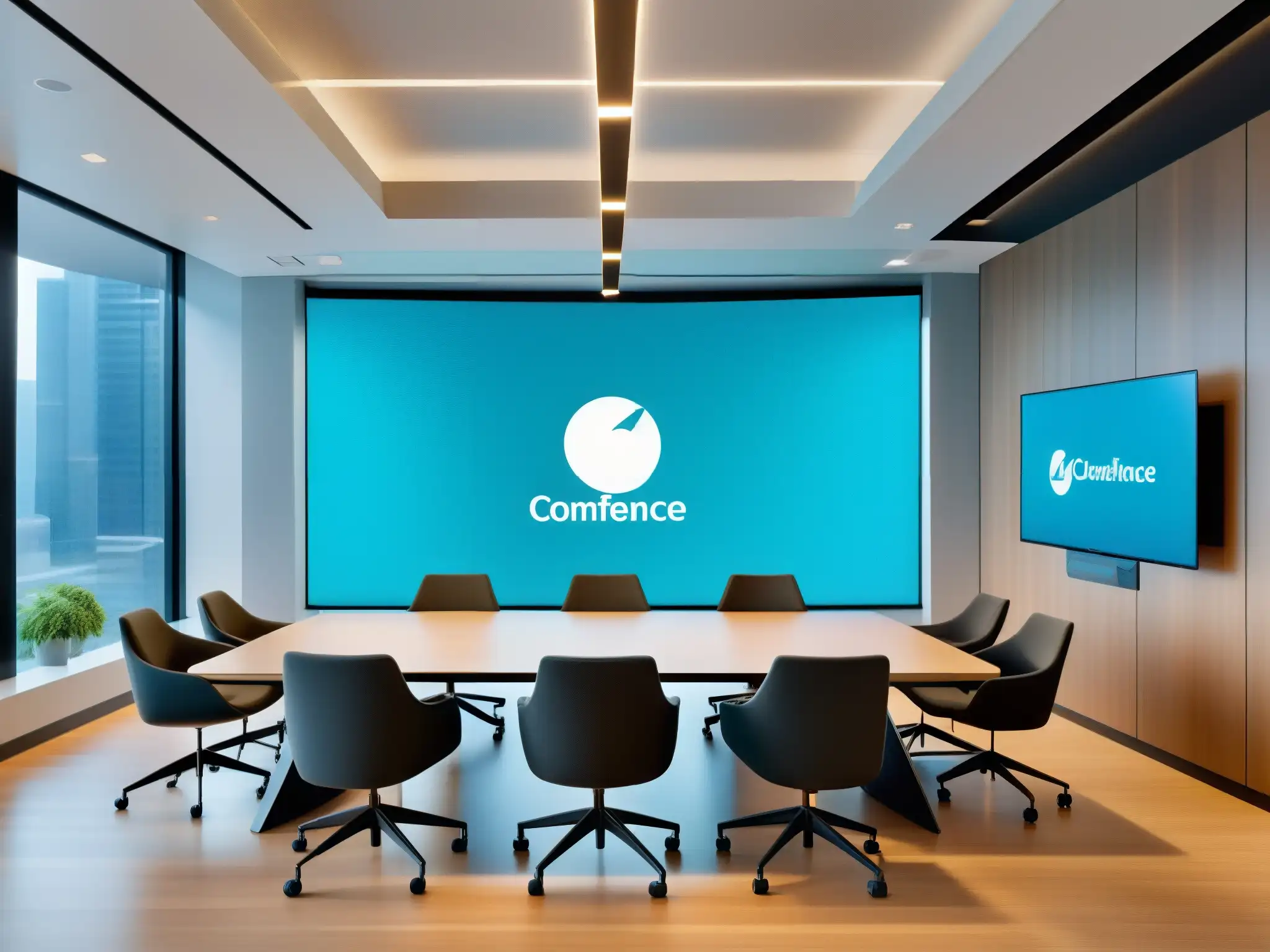 Videoconferencia corporativa dinámica y colaborativa Grupo diverso de profesionales en una videoconferencia personalizada en una moderna sala de juntas