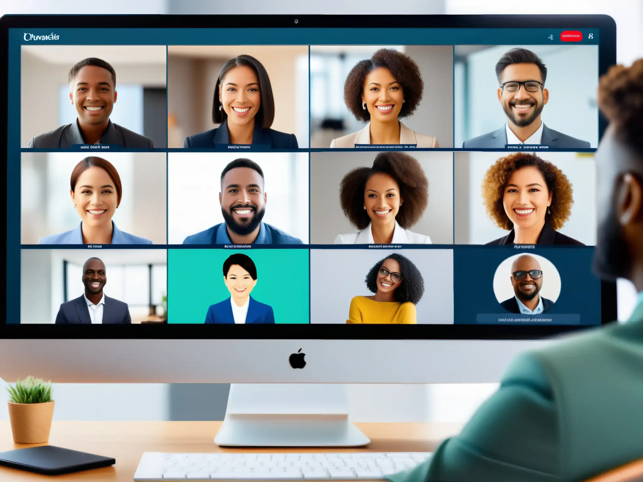 Videoconferencia personalizada: Impacto de animaciones únicas Grupo diverso en videoconferencia con animaciones personalizadas, destacando el impacto de animaciones en videoconferencia