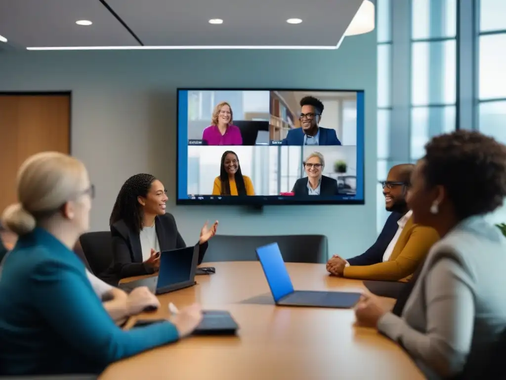 Videoconferencia inclusiva con intérpretes de lenguaje de señas Grupo diverso se comunica en videoconferencia con intérpretes de lenguaje de señas