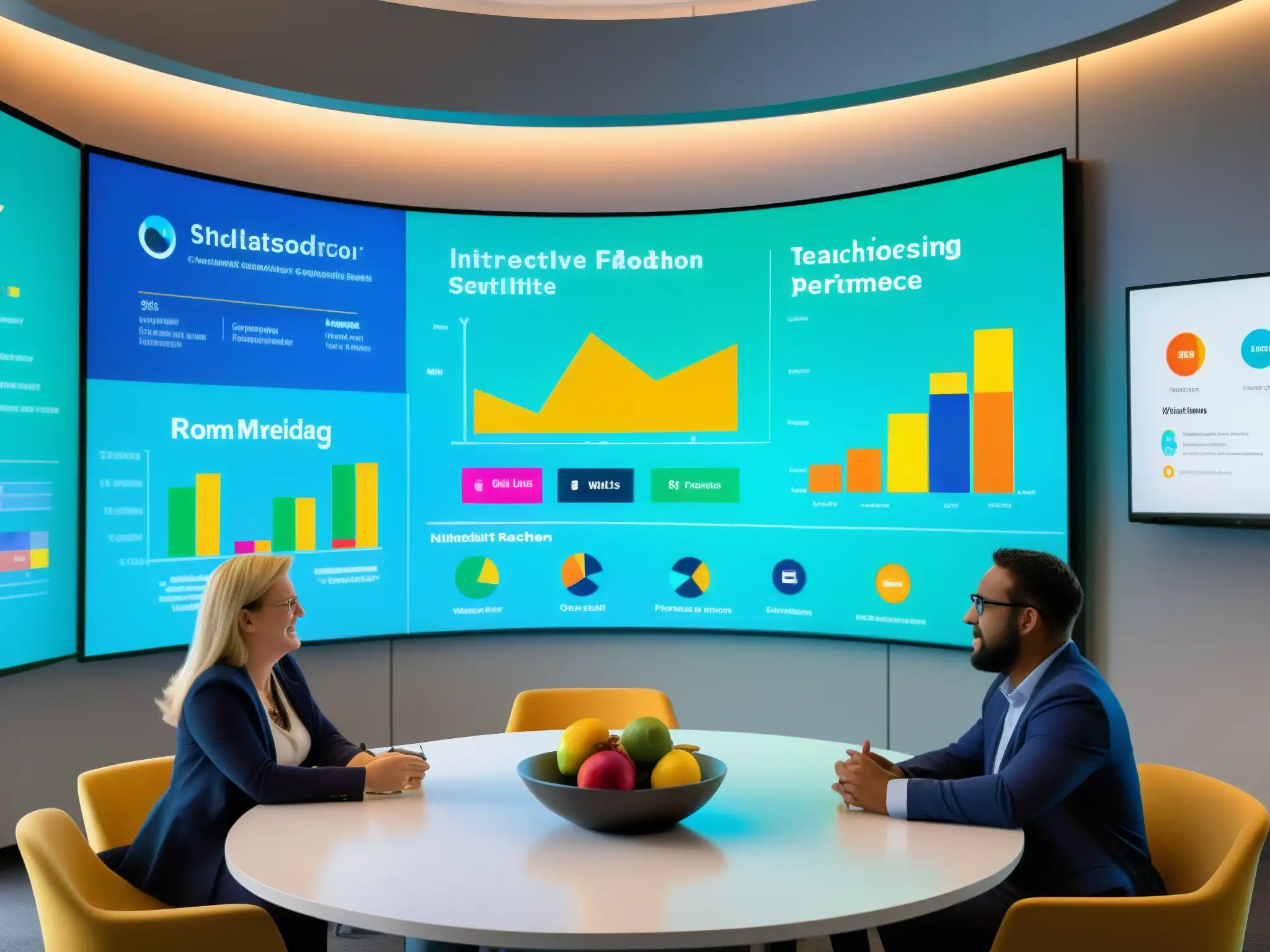 Análisis de datos en la educación: Profesionales inmersos en la innovación Un grupo de educadores colaborando en una videoconferencia, analizando datos y gráficos para mejorar la enseñanza