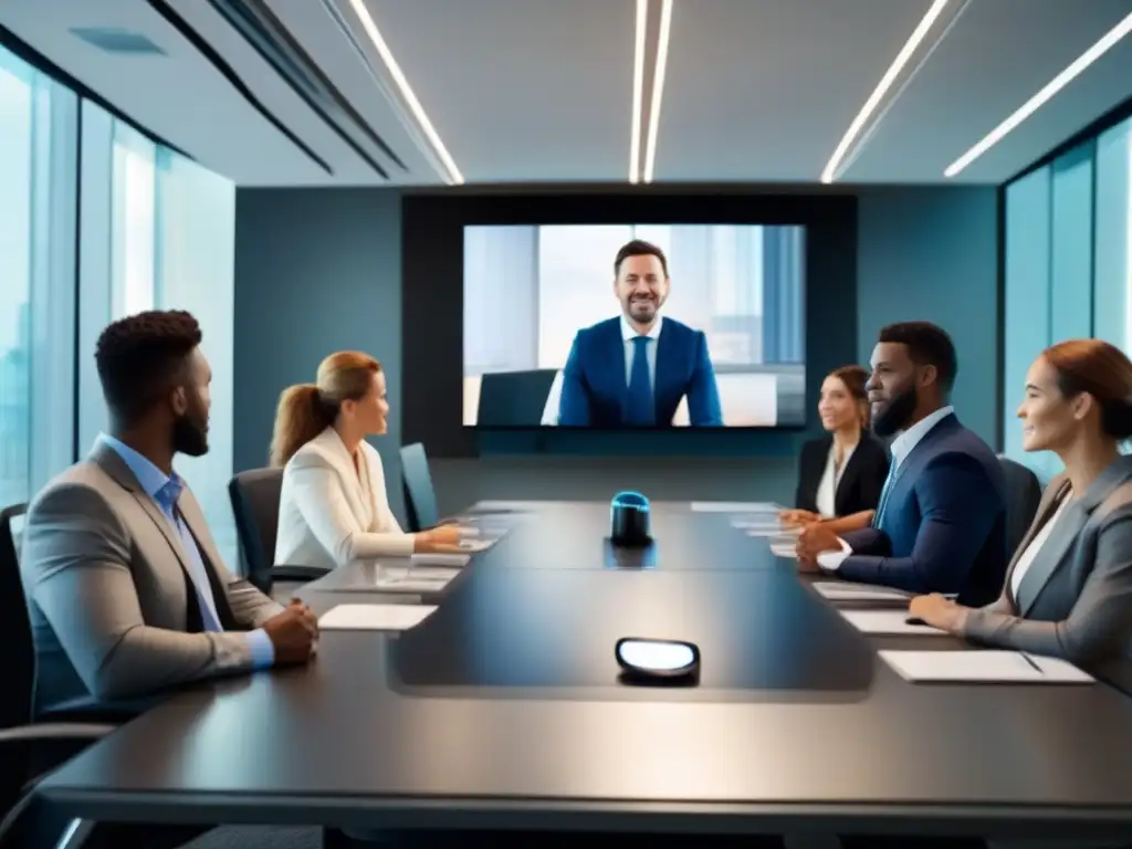 Reunión de negocios en videoconferencia Un grupo de profesionales se reúne en una videoconferencia, con herramientas de videoconferencia profesionales en un ambiente colaborativo y profesional