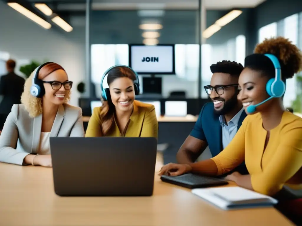 Atención al cliente profesional con Join Grupo de representantes de servicio al cliente en una oficina moderna, utilizando Join