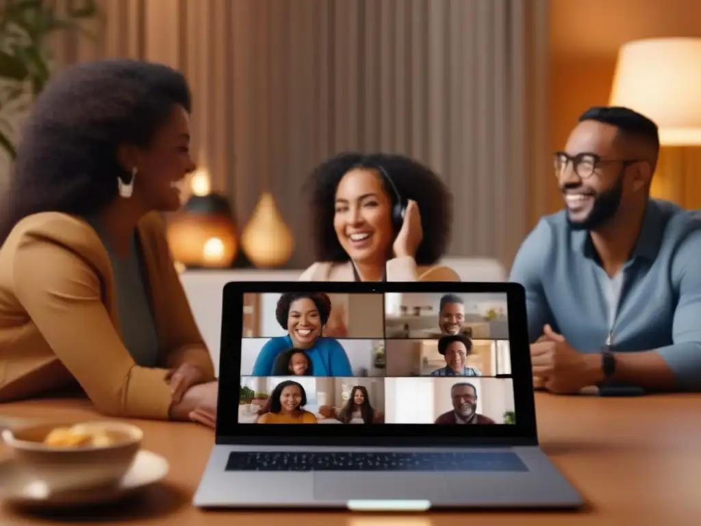 Vínculos culturales: Familias unidas en videoconferencia Una hermosa reunión familiar a través de videoconferencia, uniendo kilómetros con risas y amor