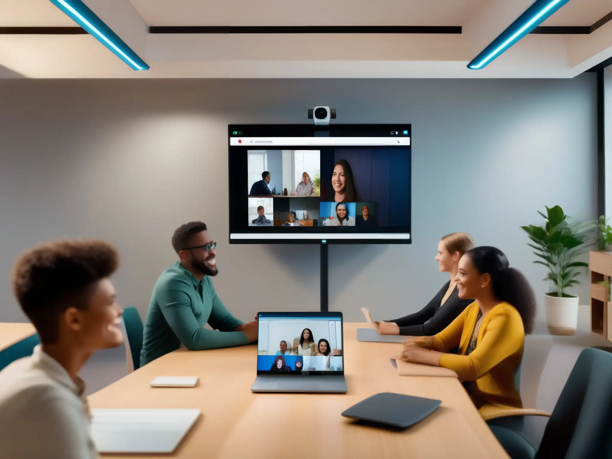 Aula virtual dinámica con profesor y estudiantes participativos Herramientas de videoconferencia para aulas digitales: Imagen ultradetallada de aula virtual con interacción dinámica entre estudiantes y maestro