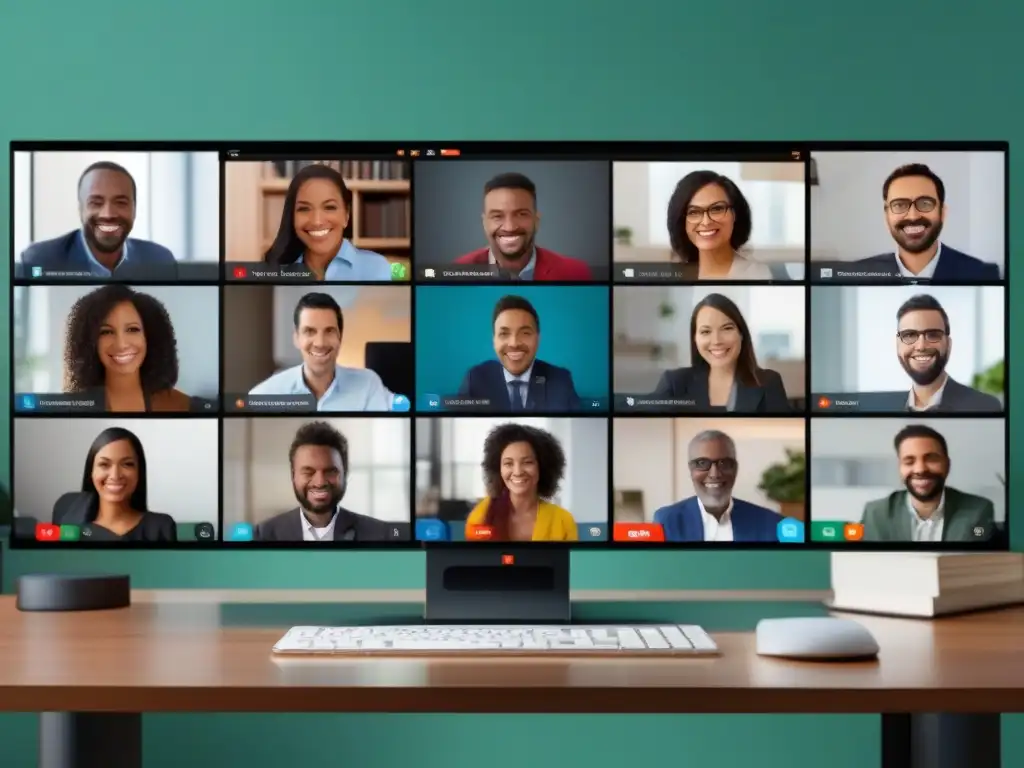 Videoconferencia profesional con integración Zapier Herramientas de videoconferencia con Zapier: Interfaz moderna y profesional para reuniones virtuales productivas con colaboración en tiempo real