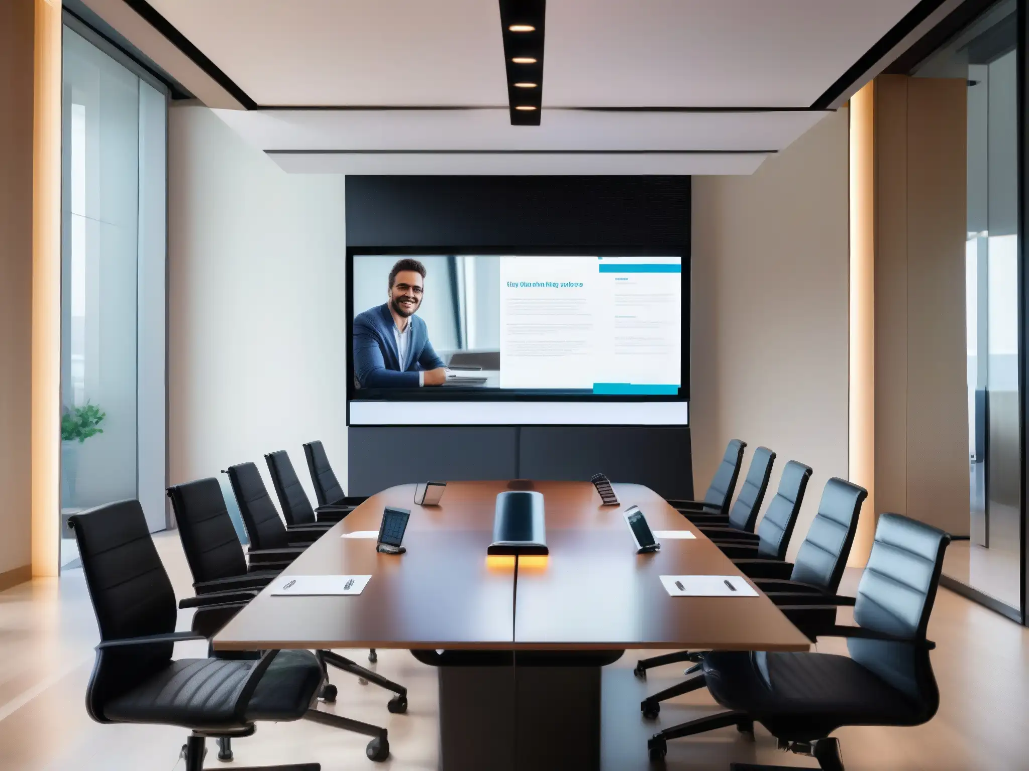 Webinar profesional con interfaz moderna Herramientas videoconferencia profesionales comparativa: Imagen de setup de webinar profesional con interfaz moderna y ambiente luminoso