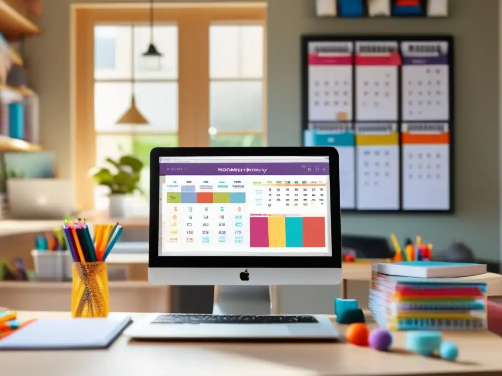 Oficina en Casa: Equilibrio Entre Trabajo y Familia Un hogar ocupado con teletrabajo, niños y videoconferencias, equilibrando responsabilidades laborales y familiares con calidez y caos organizado