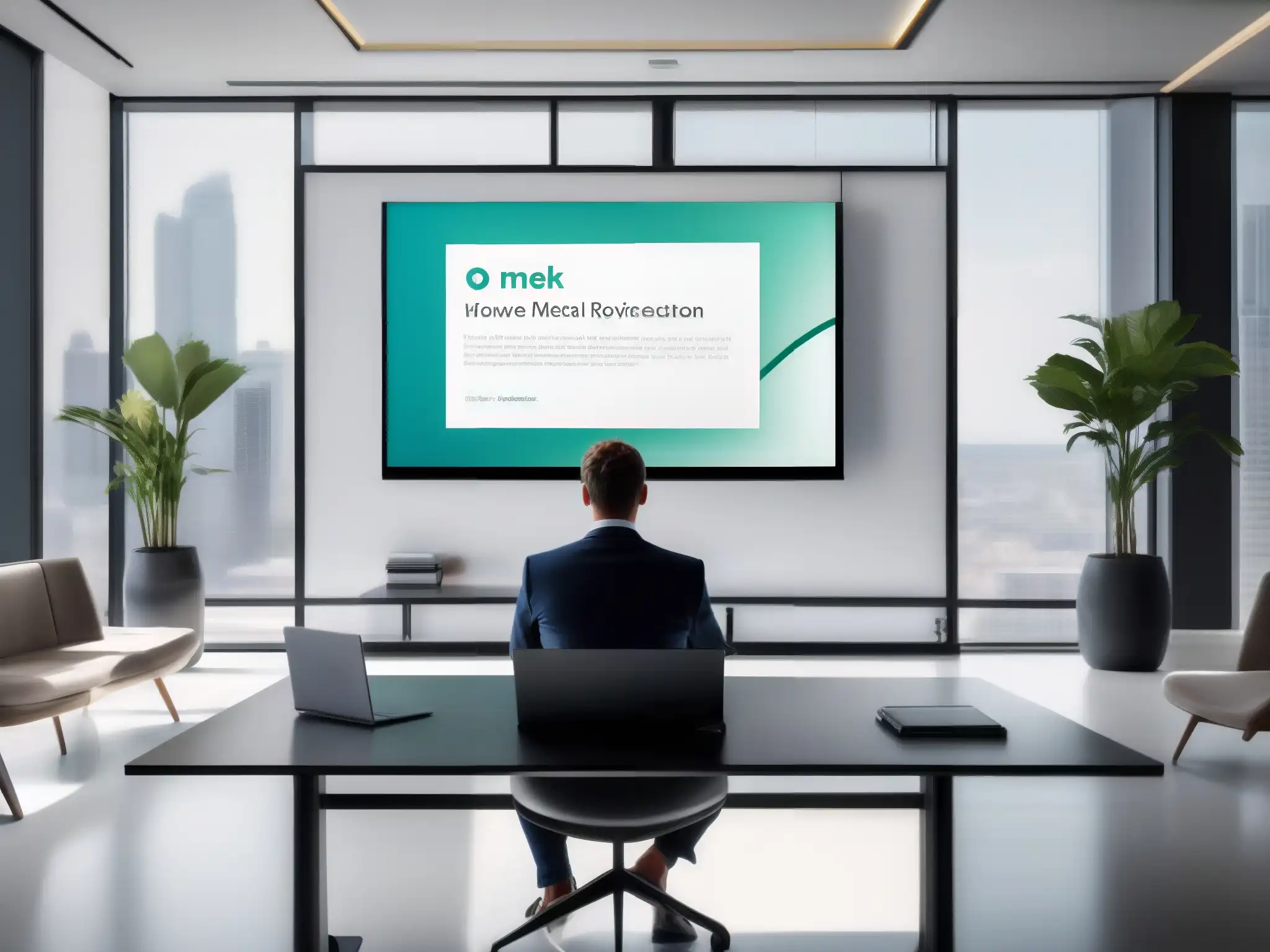 Presentación profesional en laptop de mármol blanco Una imagen de alta calidad muestra una presentación de diapositivas online con diseño moderno y profesional, ideal para comprensión estudiante