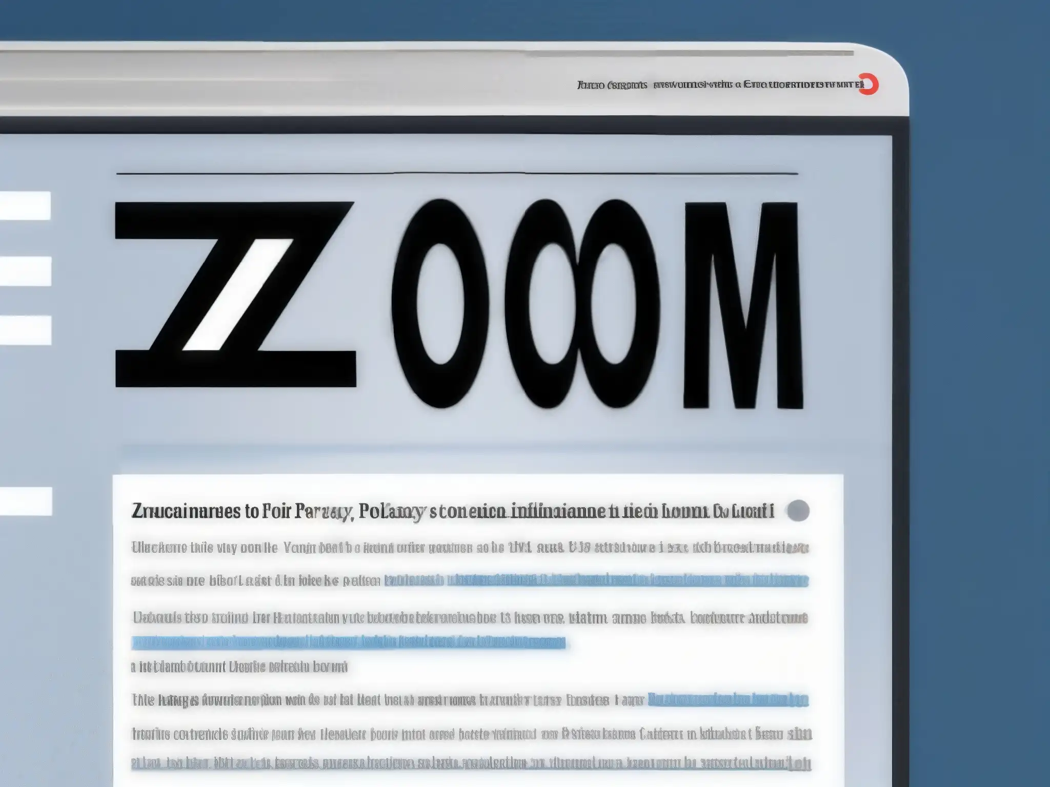 Detalles en alta resolución de la política de privacidad de Zoom Una imagen en alta resolución muestra la página de políticas de privacidad de Zoom