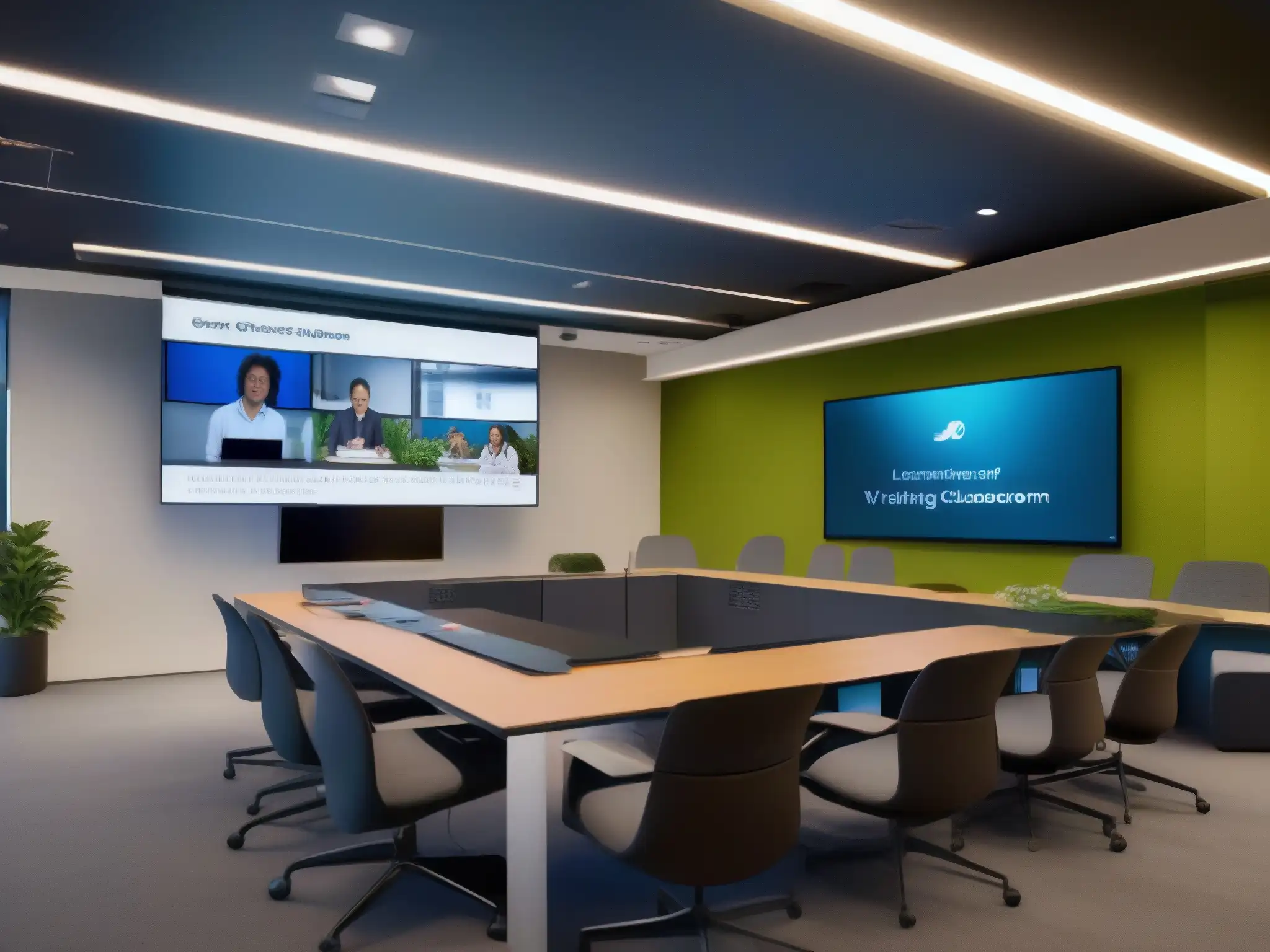 Aula virtual moderna: interacción dinámica en 8k Imagen 8k de aula virtual moderna con integraciones LMS para videoconferencia