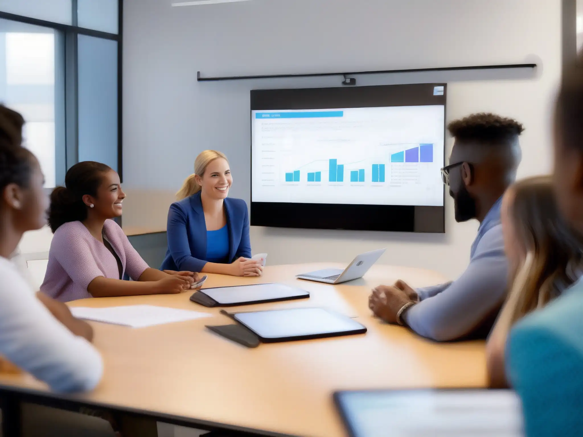 Clase virtual colaborativa 8K: transformación educativa Imagen de aulas virtuales con las mejores herramientas colaborativas para clases dinámicas y participativas en entorno digital de alta resolución 8K