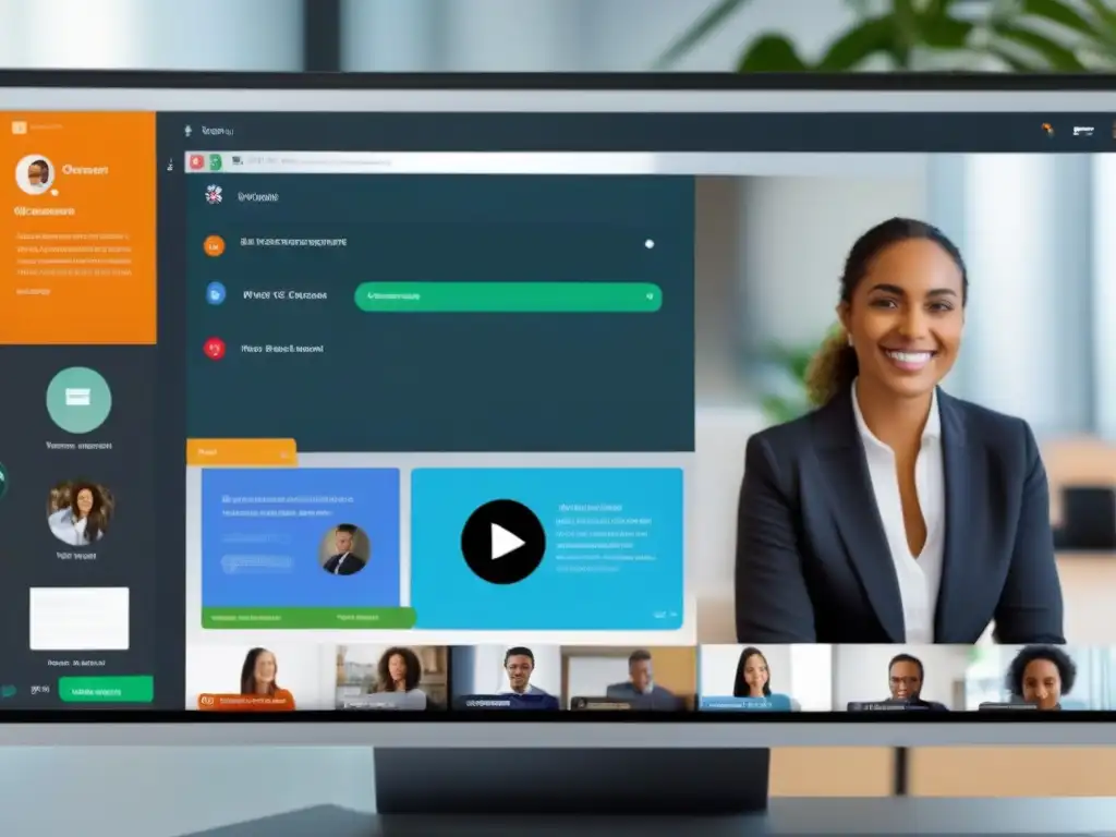 Aulas Virtuales Interactivas: Comparación de Plataformas Imagen de aulas virtuales con videoconferencia, destacando soporte para estudiantes y ambiente dinámico de aprendizaje interactivo