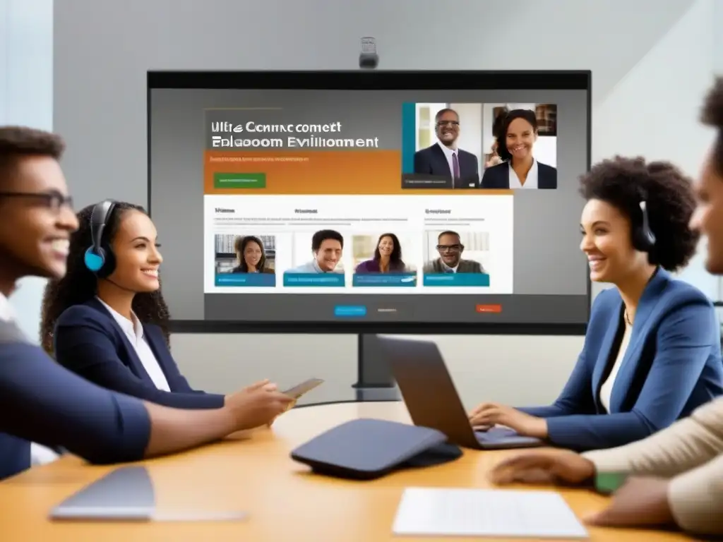 Clase virtual dinámica en Adobe Connect: interacción y colaboración Imagen detallada de un aula virtual en Adobe Connect, demostrando los beneficios de Adobe Connect para la educación en línea