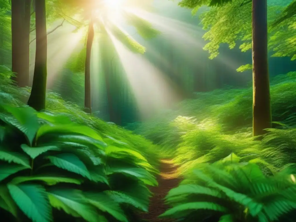 Bosque exuberante: belleza natural y sostenibilidad en videoconferencias Imagen detallada de un bosque verde exuberante, simbolizando la belleza de la naturaleza y las tendencias videoconferencias sostenibles