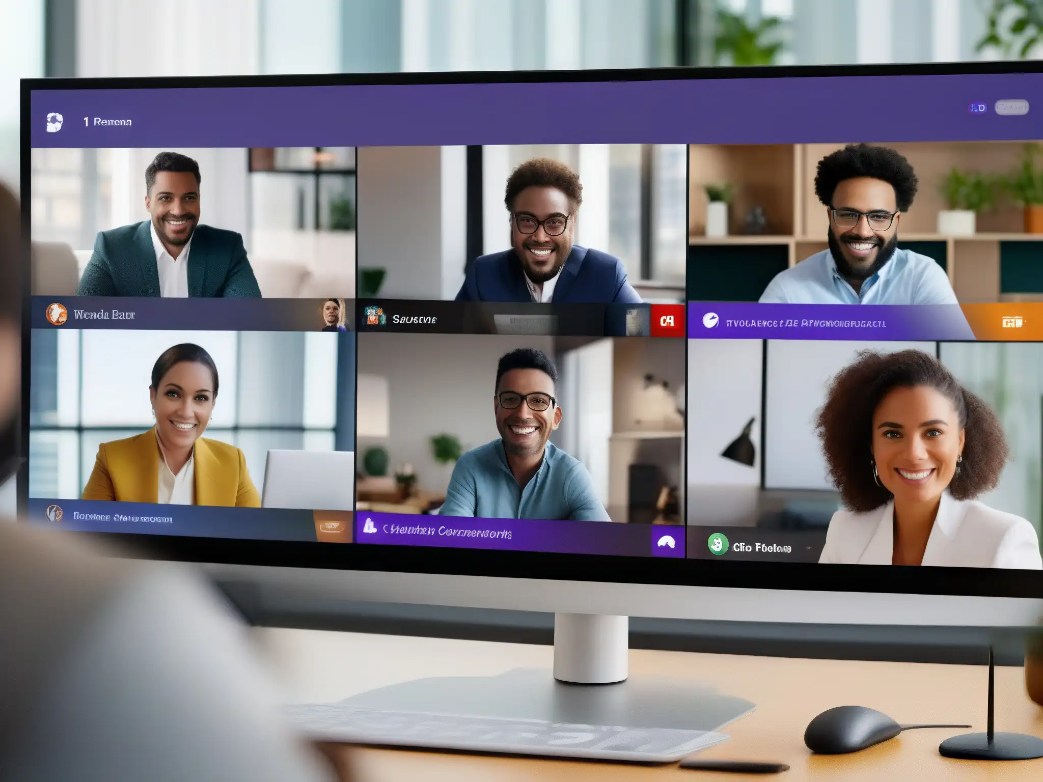 Conferencias virtuales profesionales en 8k Imagen 8k detallada de videoconferencia en múltiples dispositivos con Microsoft Teams y Zoom, transmitiendo eficiencia y productividad