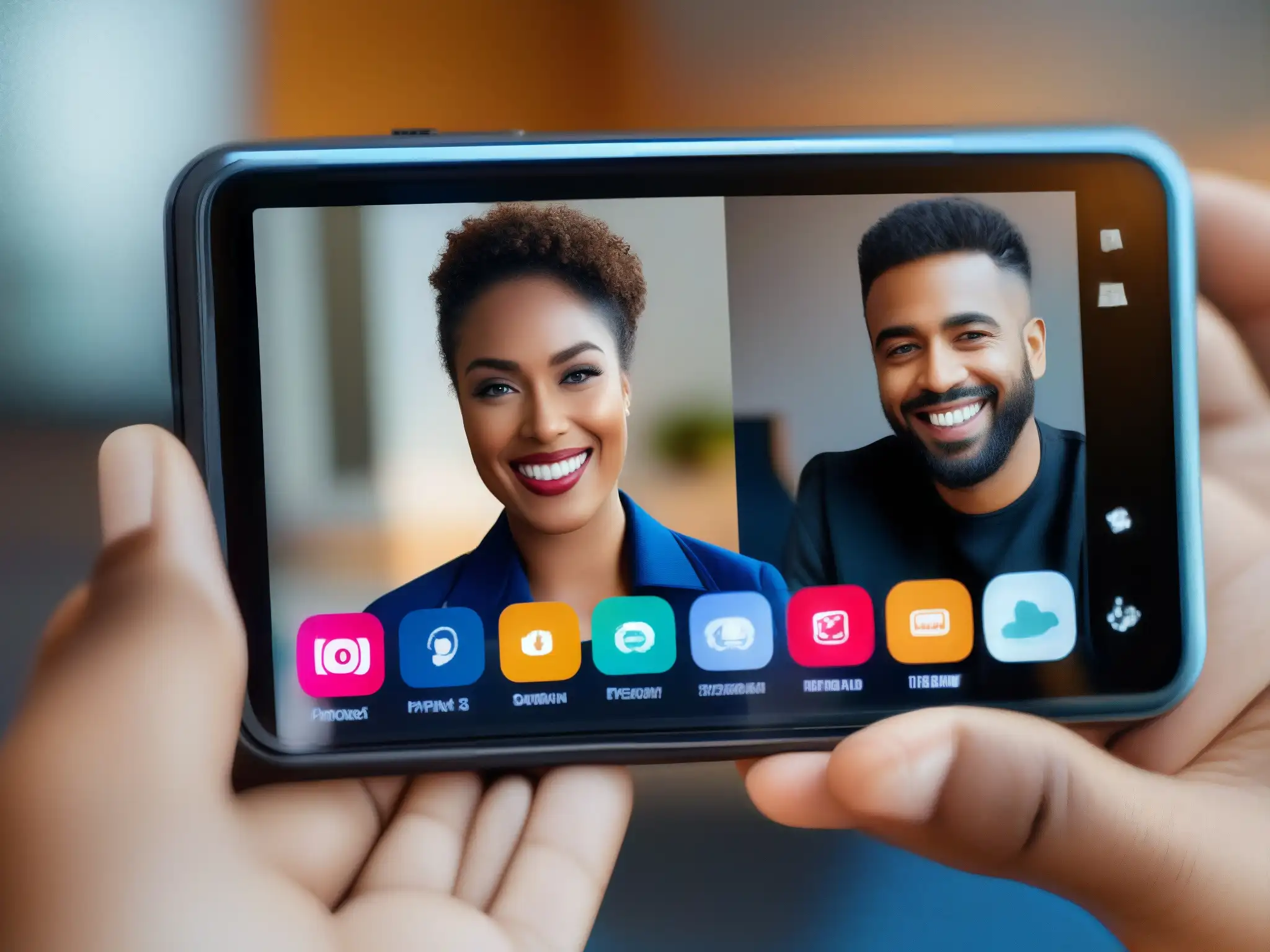 Videoconferencia de alta definición: profesionalismo y claridad Una imagen detallada de una videoconferencia en un smartphone con calidad HD