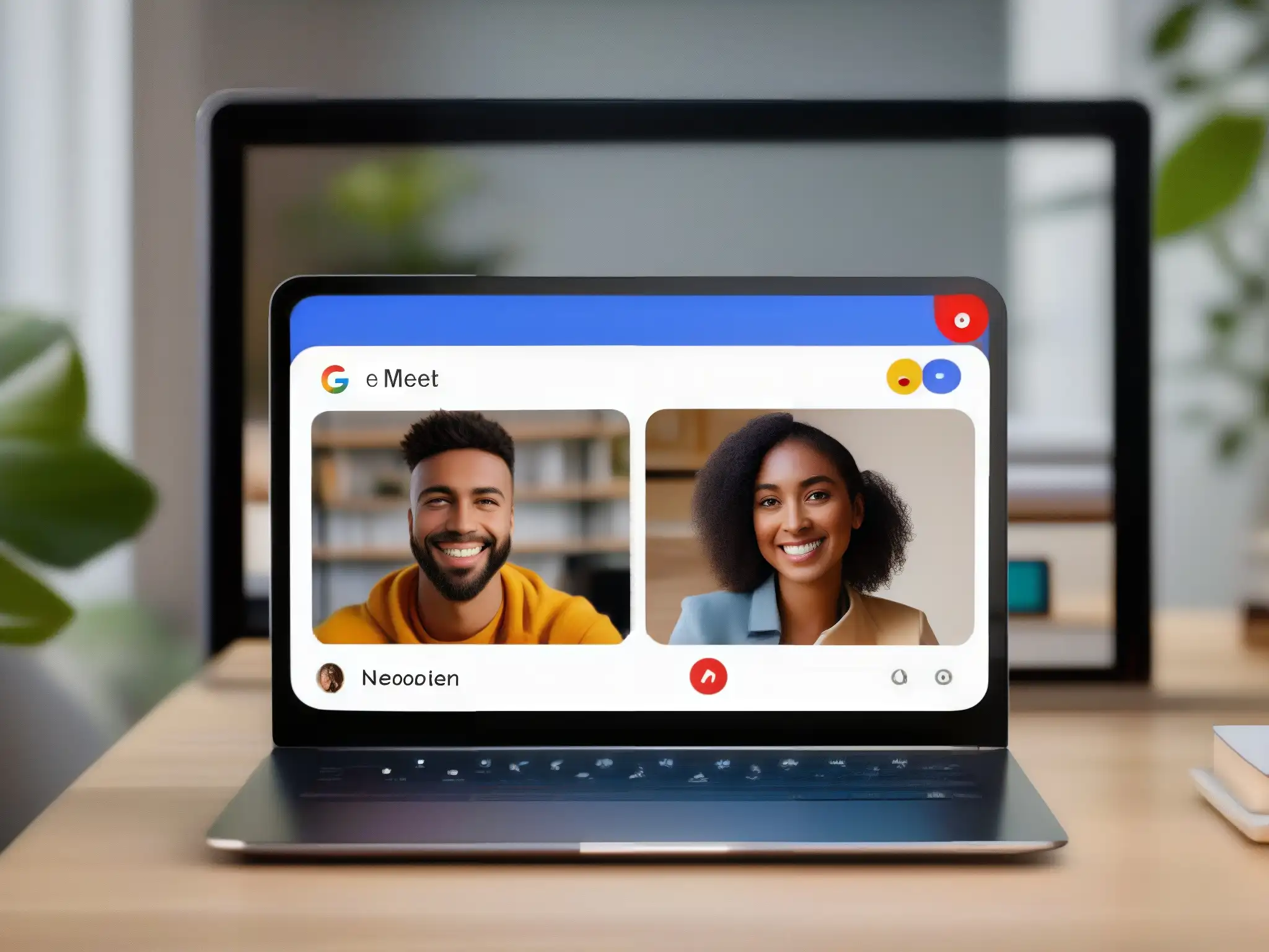 Video llamada Google Duo y Google Meet: Profesional vs Una imagen detallada que compara Google Duo y Google Meet en una videollamada, con entornos profesionales y educativos