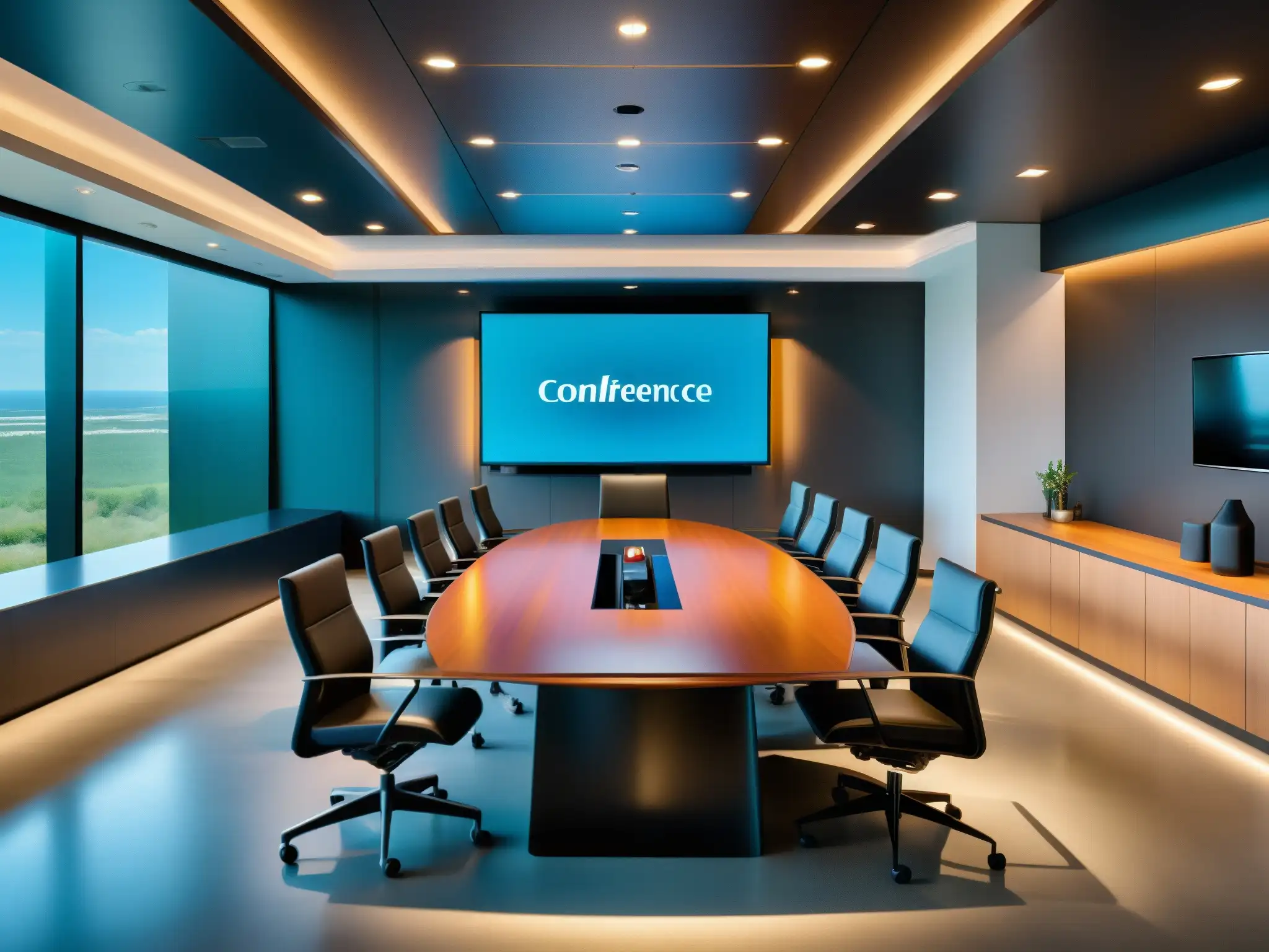 Moderno salón de reuniones para videoconferencias en 8k Imagen 8k de una elegante sala de juntas con las mejores herramientas de videoconferencia para empresas