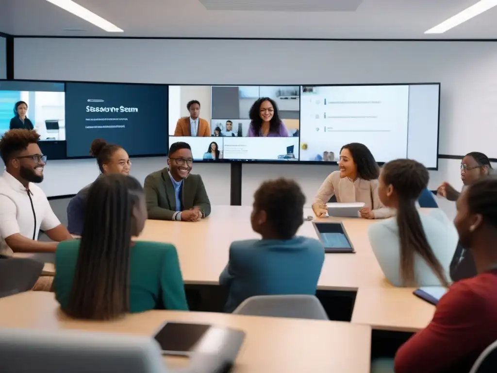 Estudiantes comprometidos en aula virtual 8k Imagen 8k de estudiantes en aula virtual con impacto positivo de Zoom en la educación
