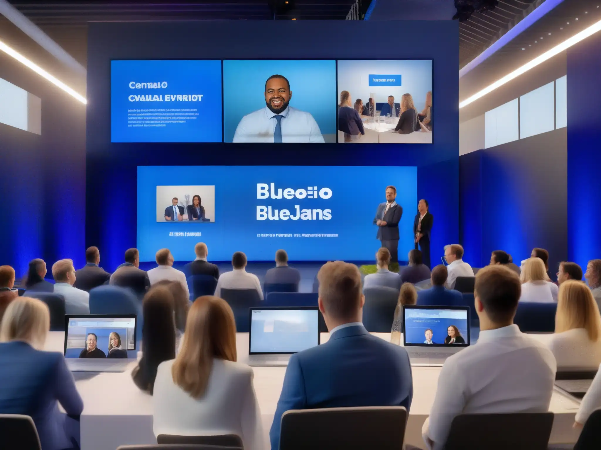 Conferencia Virtual con BlueJeans: Innovación y Profesionalismo Imagen impactante de conferencia virtual a gran escala con BlueJeans