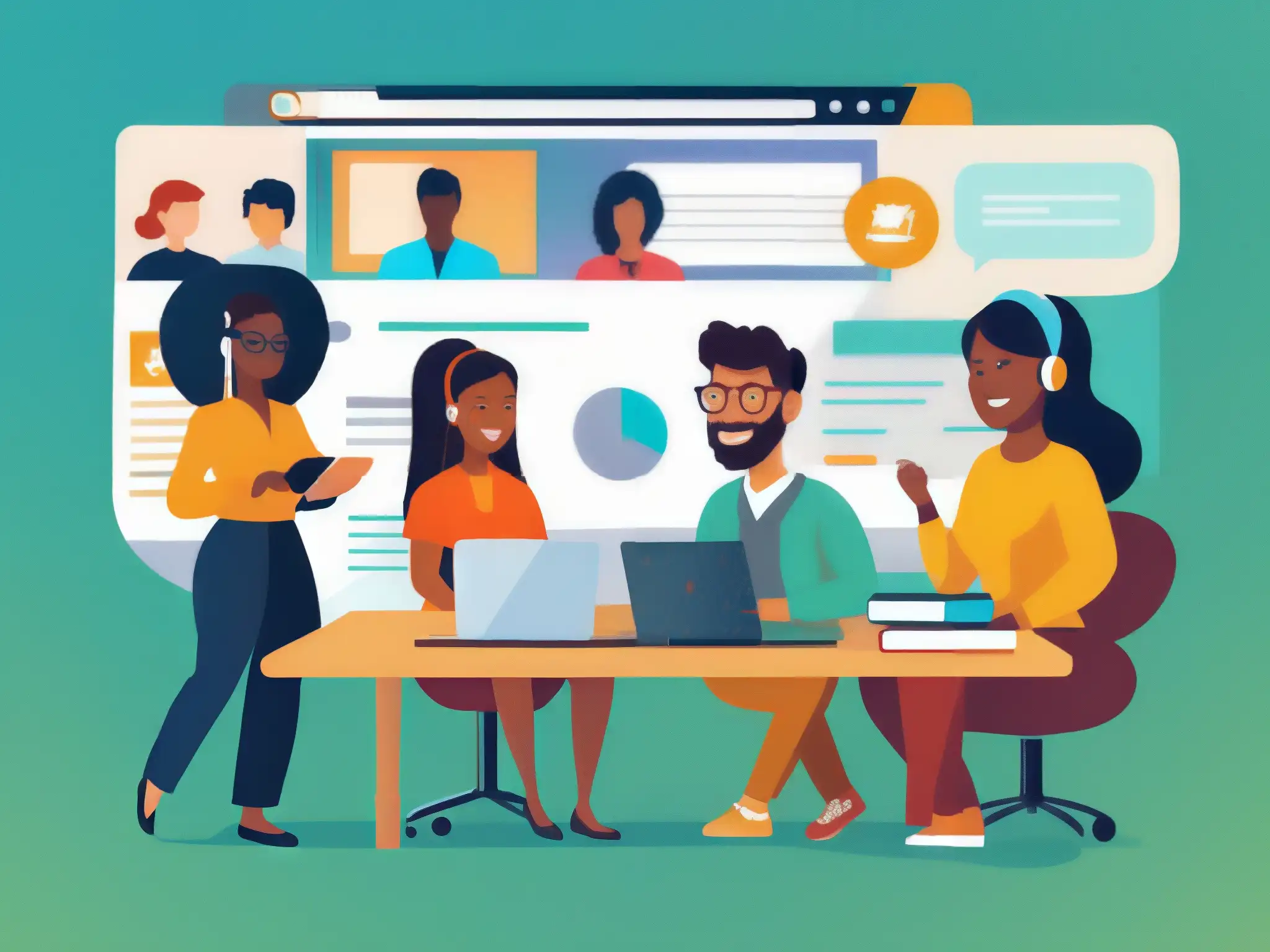 Clase virtual interactiva: diversidad y colaboración Una imagen moderna de estudiantes diversos participando en una plataforma de aprendizaje virtual