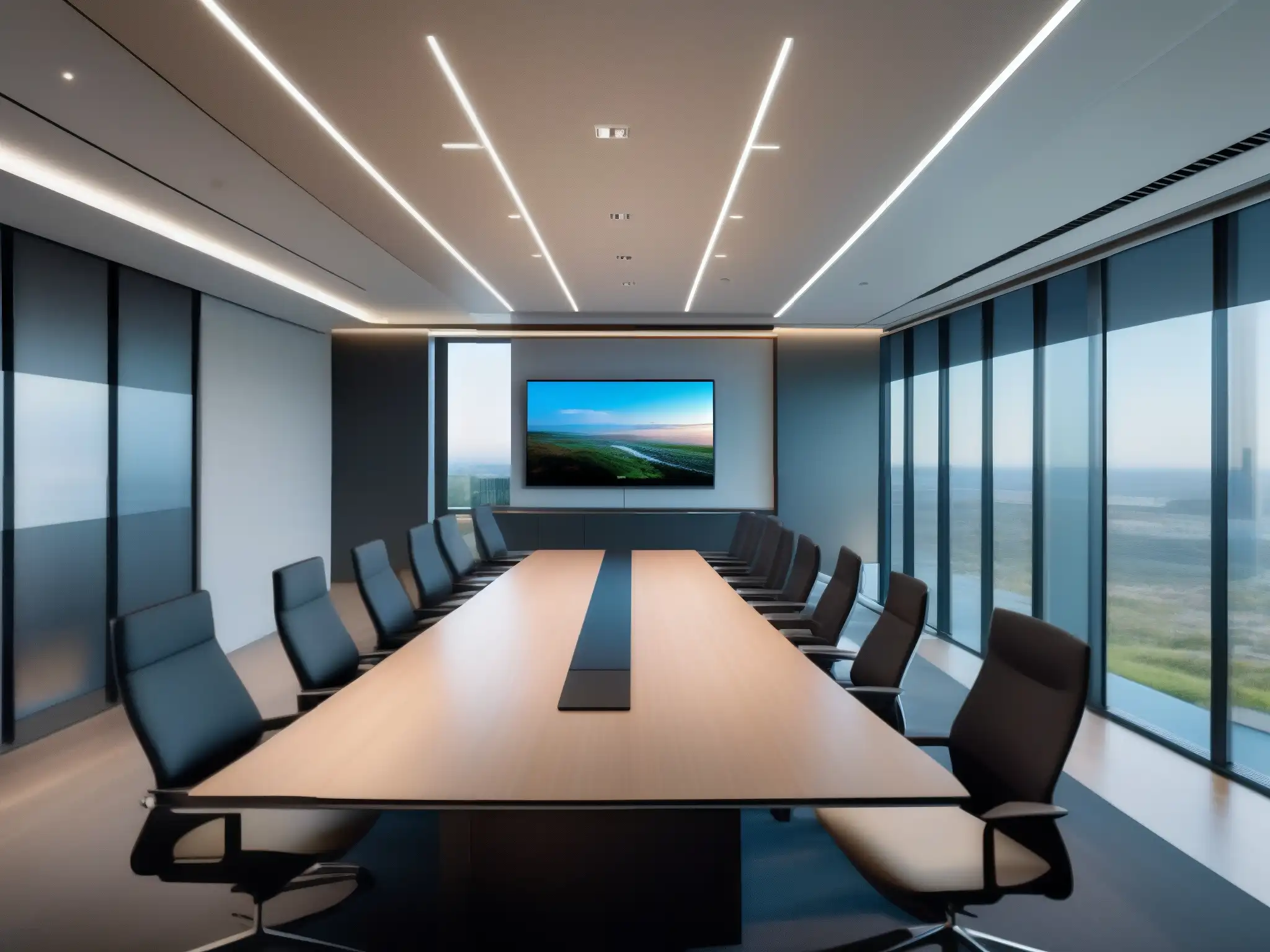 Moderna sala de juntas 8k con videoconferencia Imagen 8k de una moderna sala de juntas con equipo de videoconferencia de alta tecnología