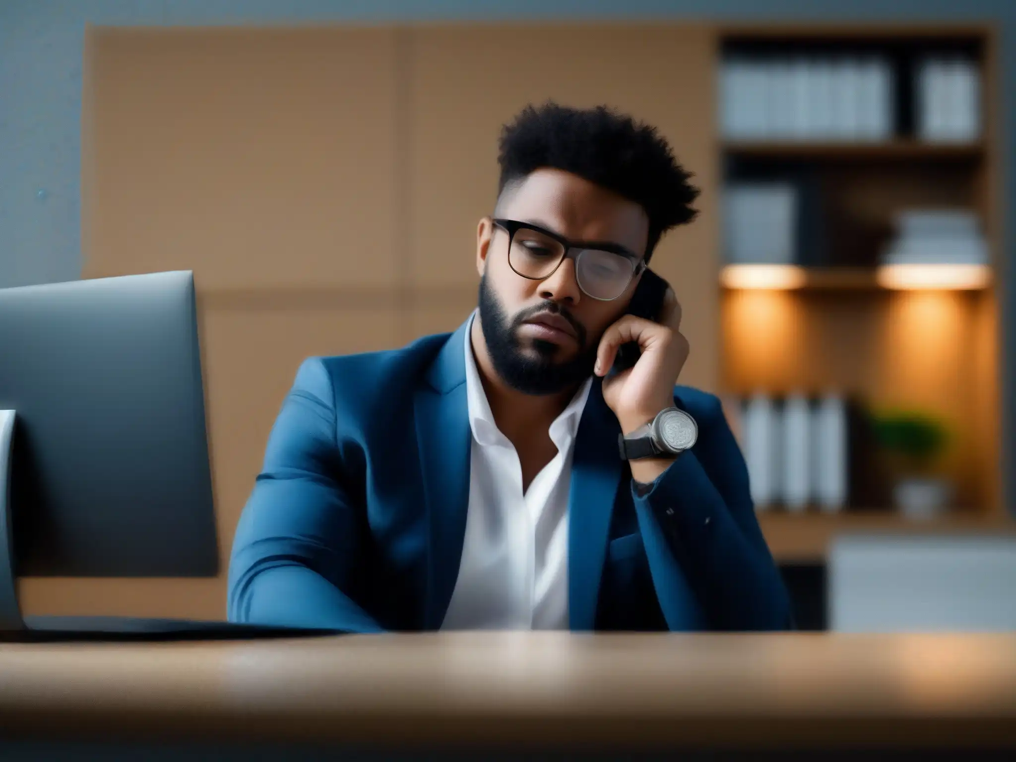 Imagen de persona frustrada frente al ordenador, esperando videoconferencia