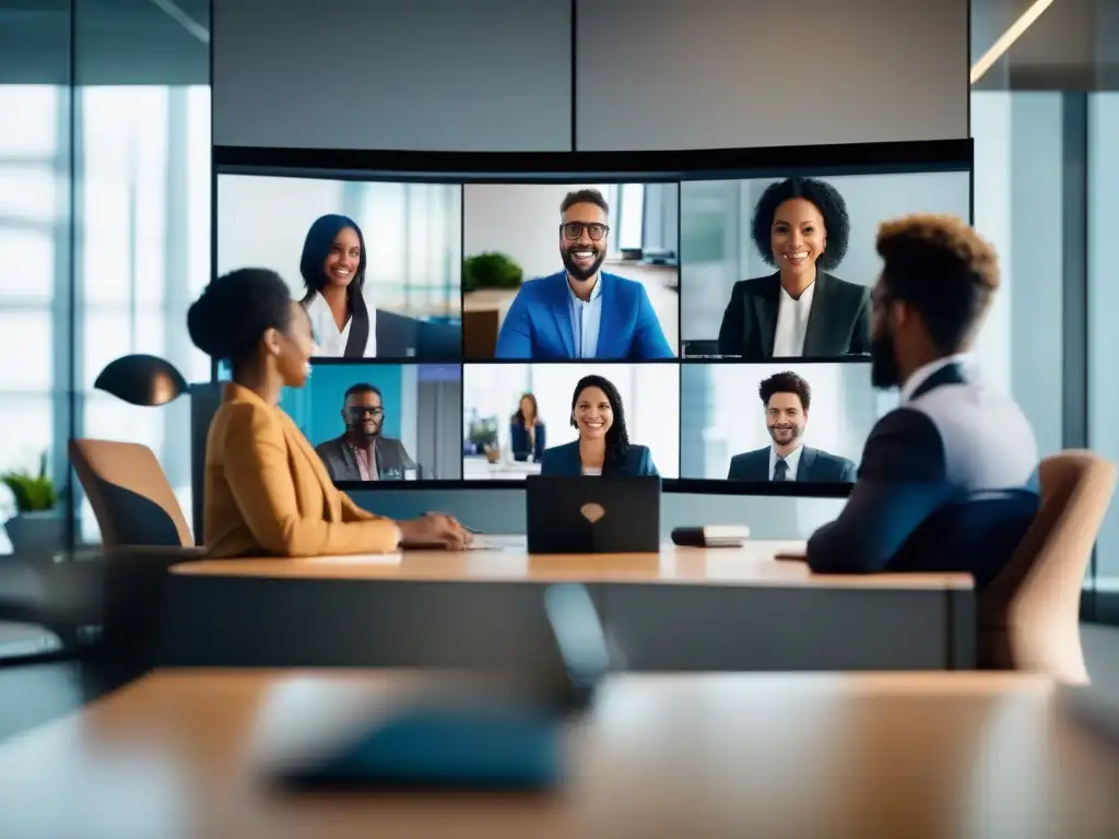 Profesionales en videoconferencia: colaboración dinámica Una imagen de profesionales usando herramientas de videoconferencia