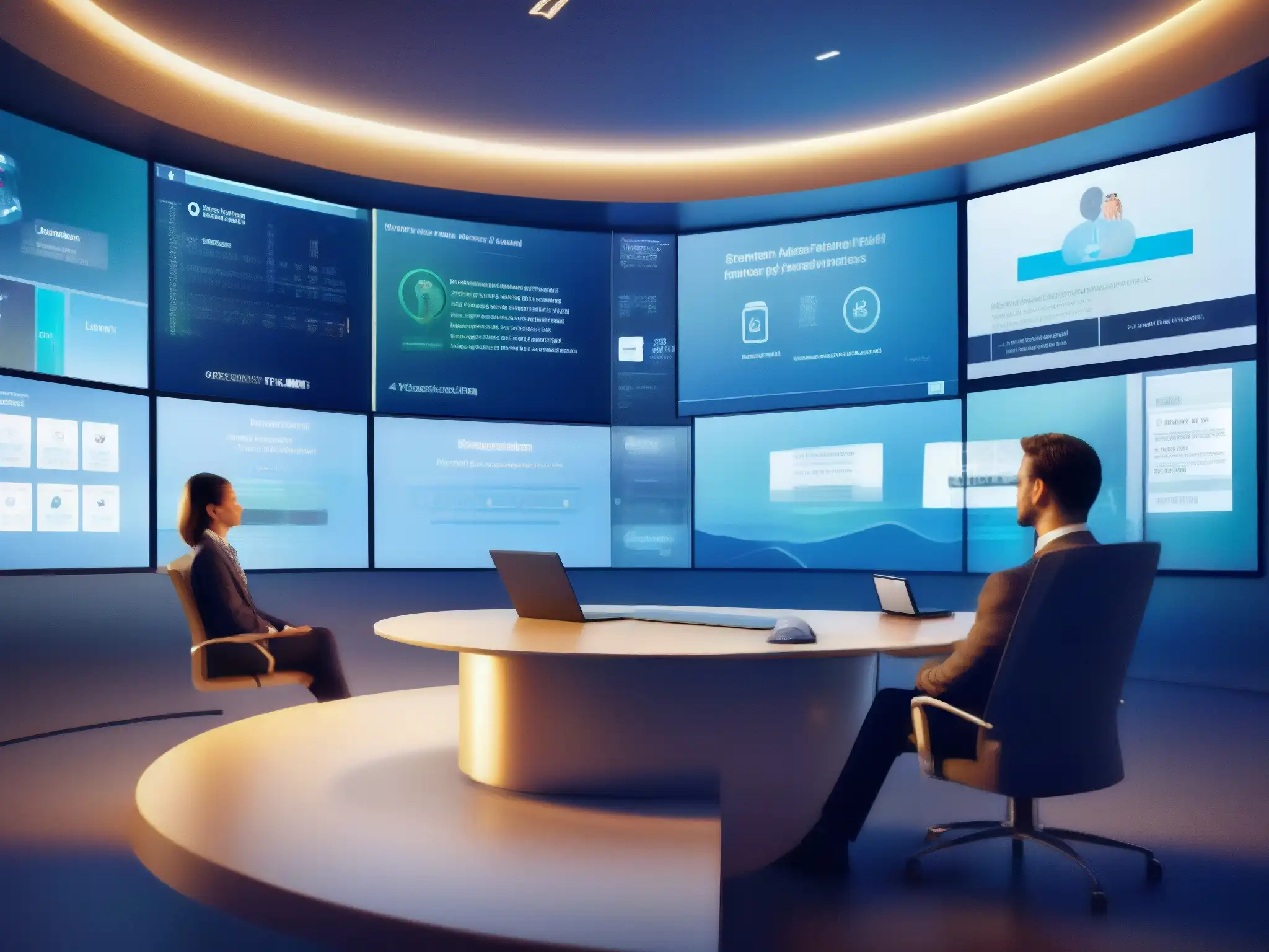 Sistema de videoconferencia seguro: detallado y moderno Imagen de alta resolución de un sistema de seguridad para videoconferencias con capas de protección, diseño moderno y tonos azules y plateados