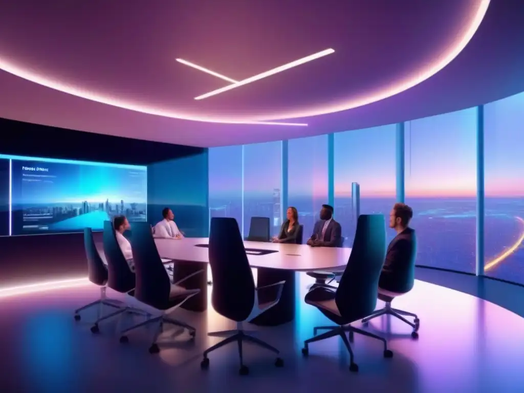 Sala de reuniones virtuales futurista con tecnología de vanguardia Imagen 8k de sala de reuniones virtuales futurista con tecnología de automatización de videoconferencias en gestión de proyectos