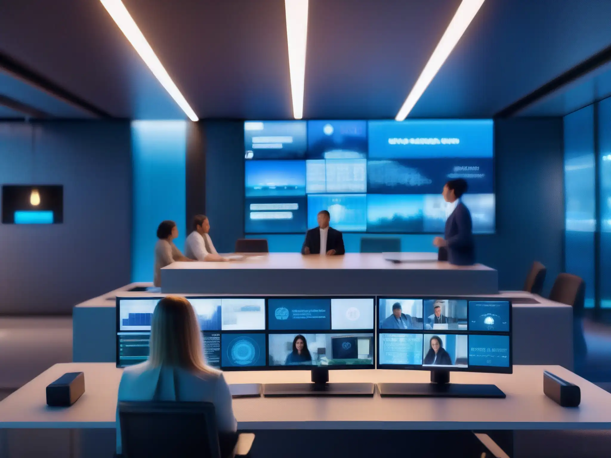 Videoconferencia virtual ultra segura con tecnología de vanguardia Imagen 8k de sala de videoconferencias con protocolos de control de accesos avanzados