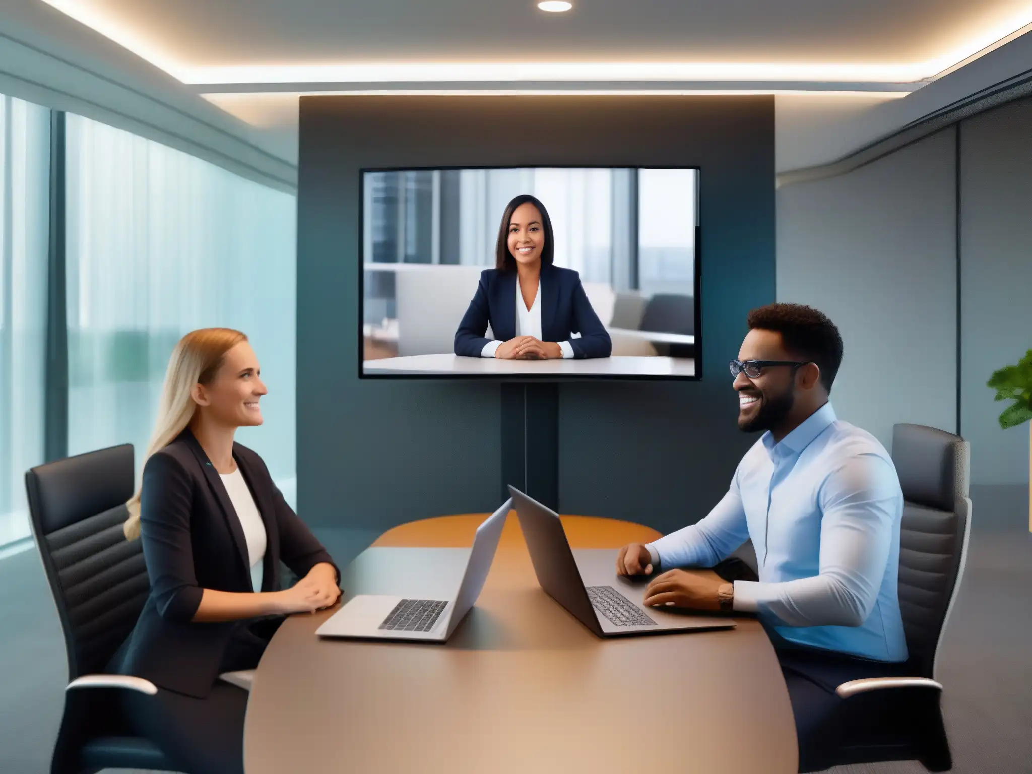 Videoconferencia ultraclara en Zoom: profesionalidad y productividad Imagen 8k de videoconferencia peertopeer con calidad de alta definición y ambiente profesional